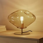 Lindby table lamp Lelia, amber, glass, metal, Ø 35 cm