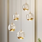 Lucande Suspension LED Hayley, Ø 30 cm, 5 lampes, or, verre