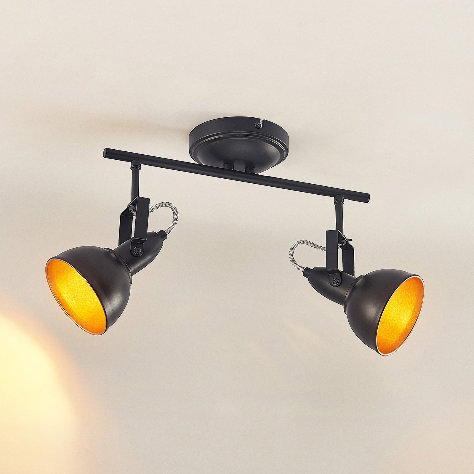 Lindby Morgana spotlight, black-gold, 2-bulb