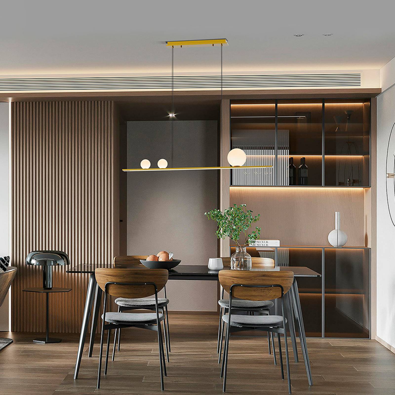 LED-Pendellampe Mila, goldfarben, Länge 120 cm, 3-flg. günstig online kaufen