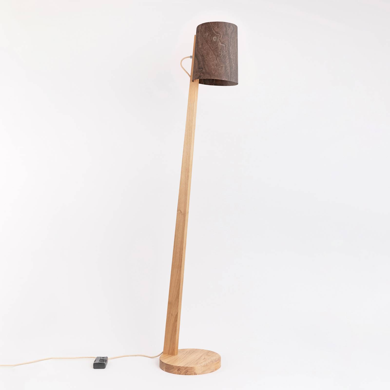 Almut von Wildheim ALMUT 1411 floor lamp cylindrical Ø 30 cm walnut, for Living / Dining Room, oak wood, walnut, E27, 52 W, H: 167 cm