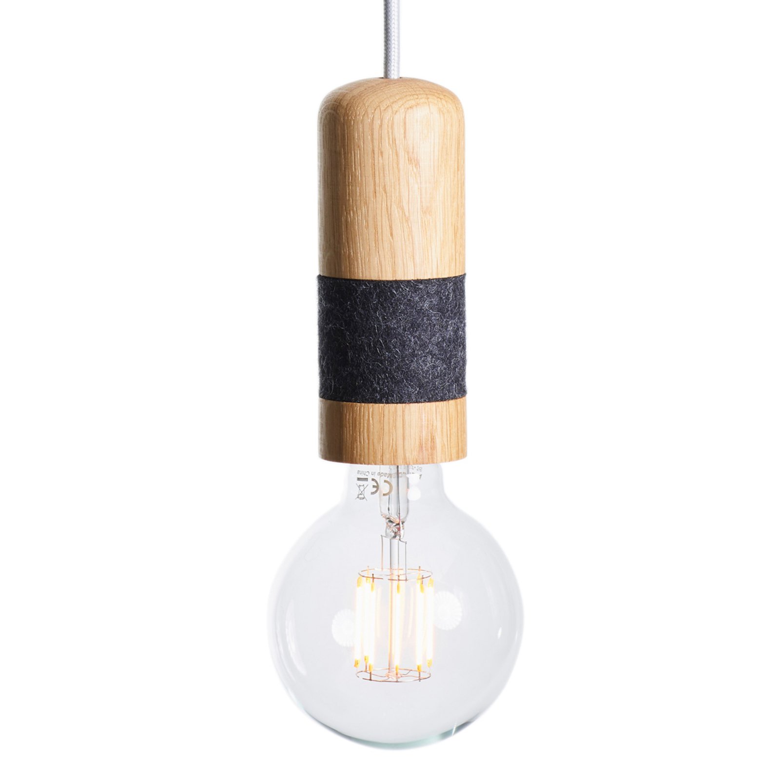 Oak wood pendant light Louise with felt ring