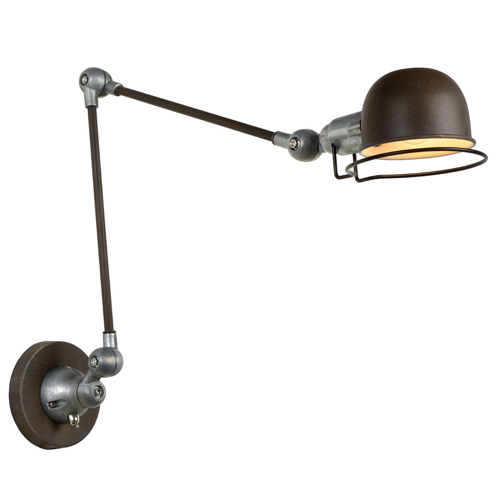 Rostbraune Industrie-Wandlampe Honore, verstellbar