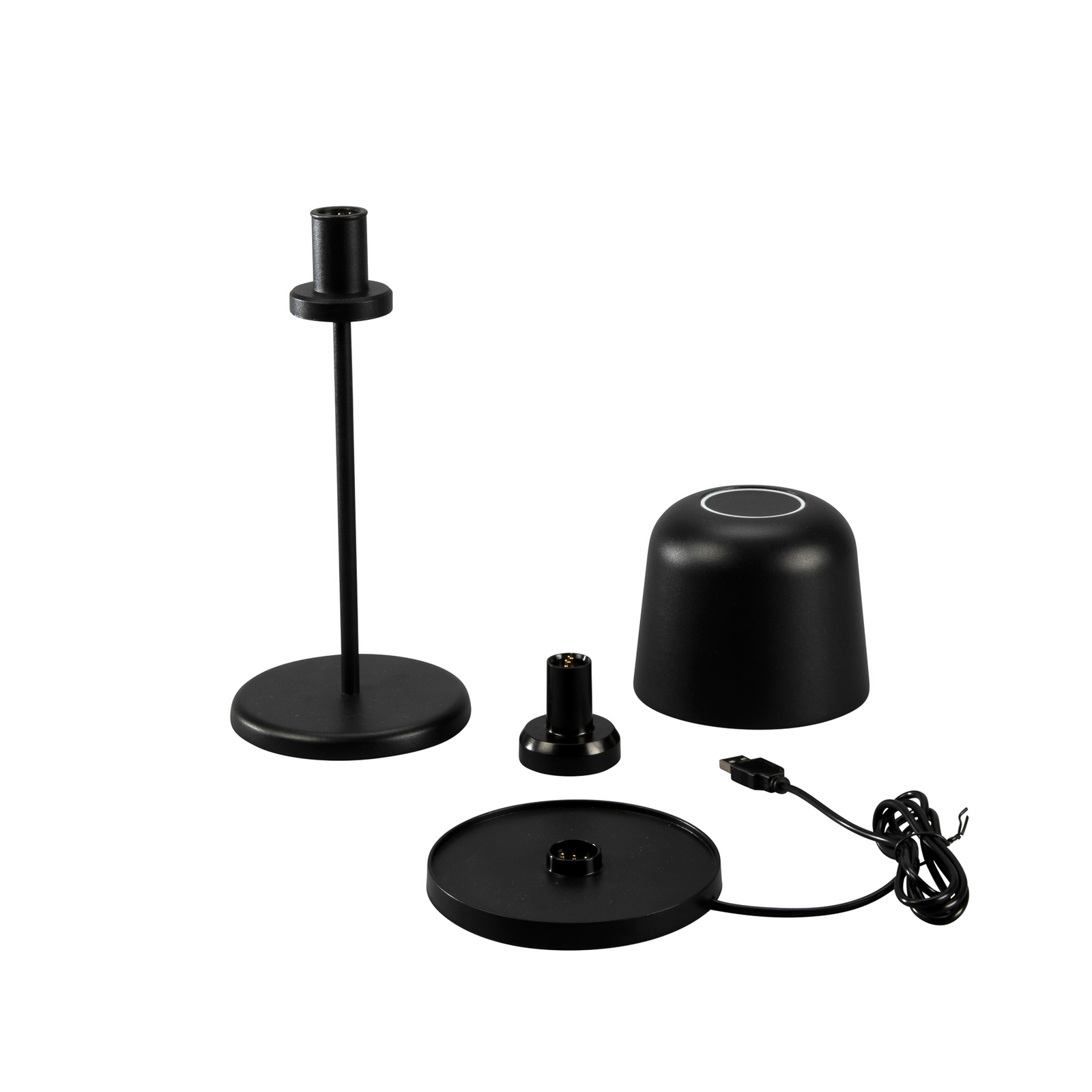 LED tafellamp op batterijen Biot, zwart, hoogte 30 cm, IP54, USB