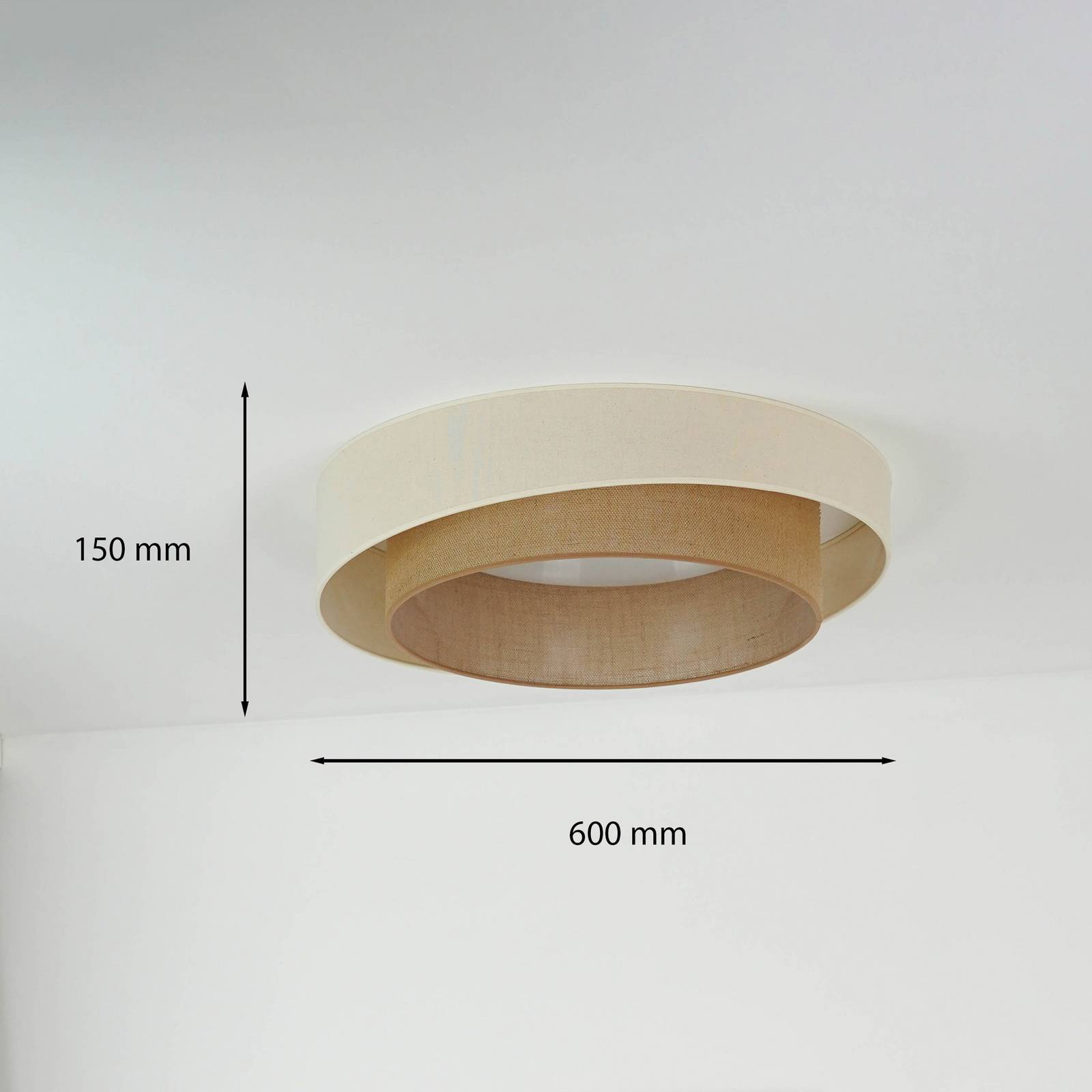 Lampa sufitowa LED Luneta S, juta, beż/brąz, Ø 60 cm, ściemniana 3-stopniowo