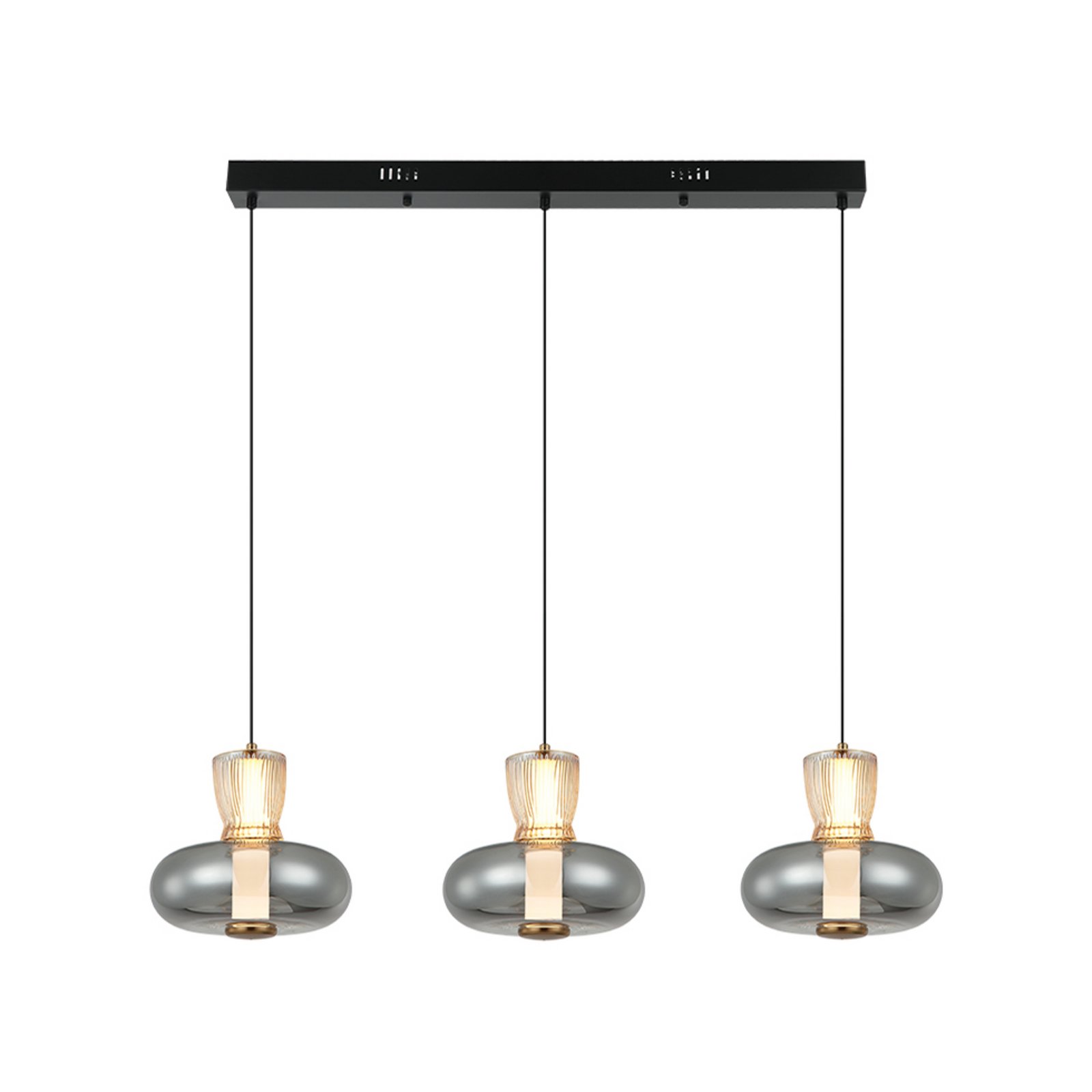 Żyrandol LED Sire, długość 92 cm, szkło dymne/brązowe, 3-punktowa. Żyrandol LED Sire, długość 92 cm, szkło dymne/brązowe, 3-punktowa.