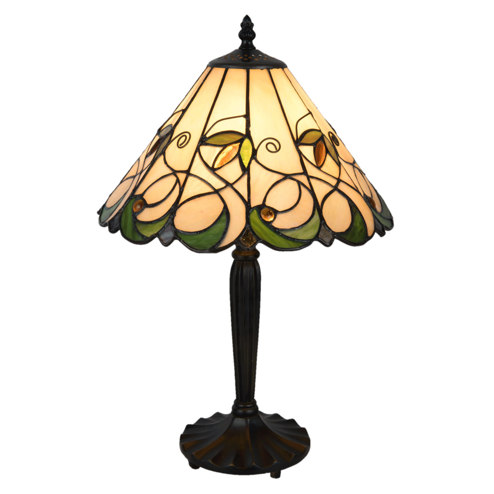 5207 bordlampe i Tiffany-stil, krem-grønn