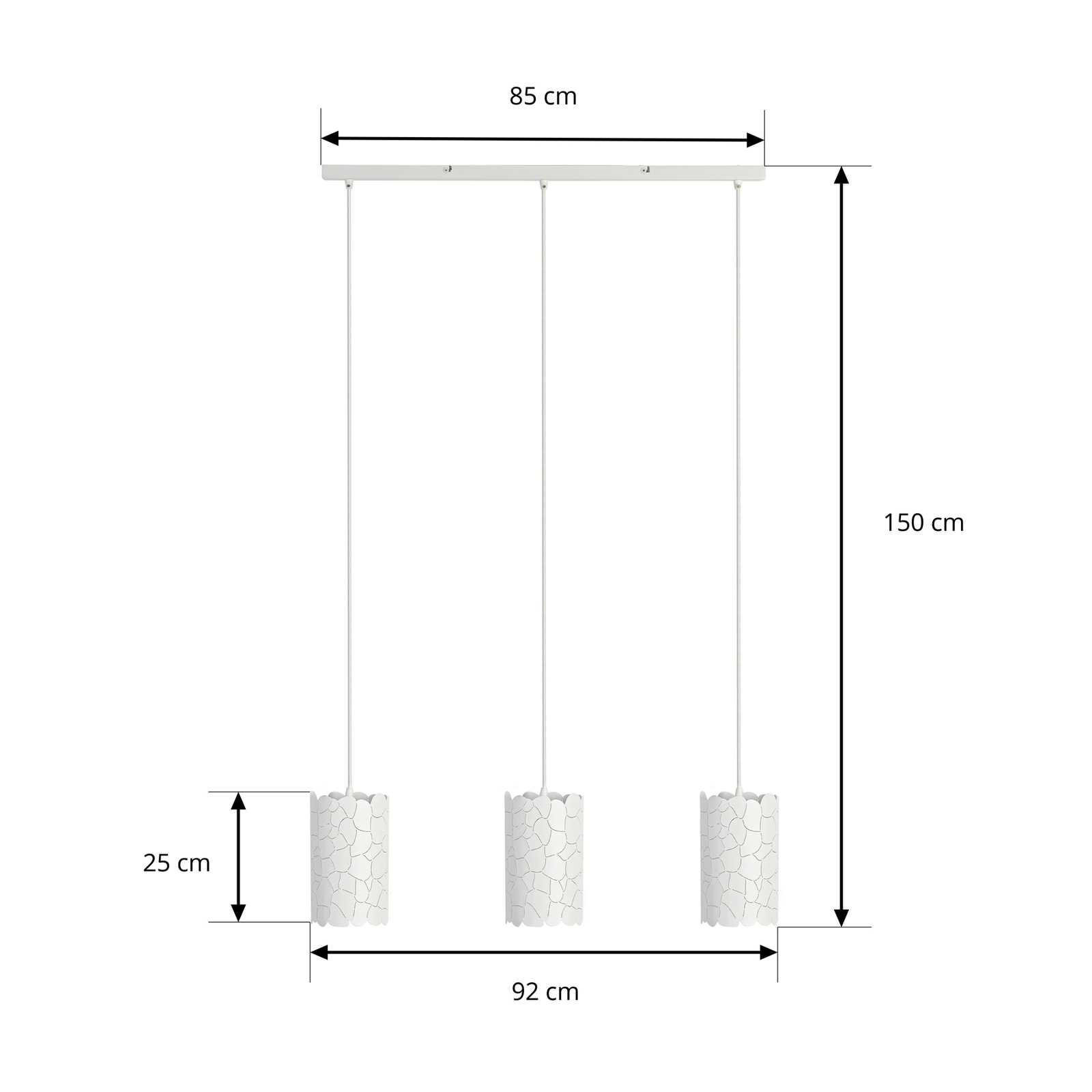 Lindby hanglamp Aralena, wit, 3-lamps, lengte 92 cm