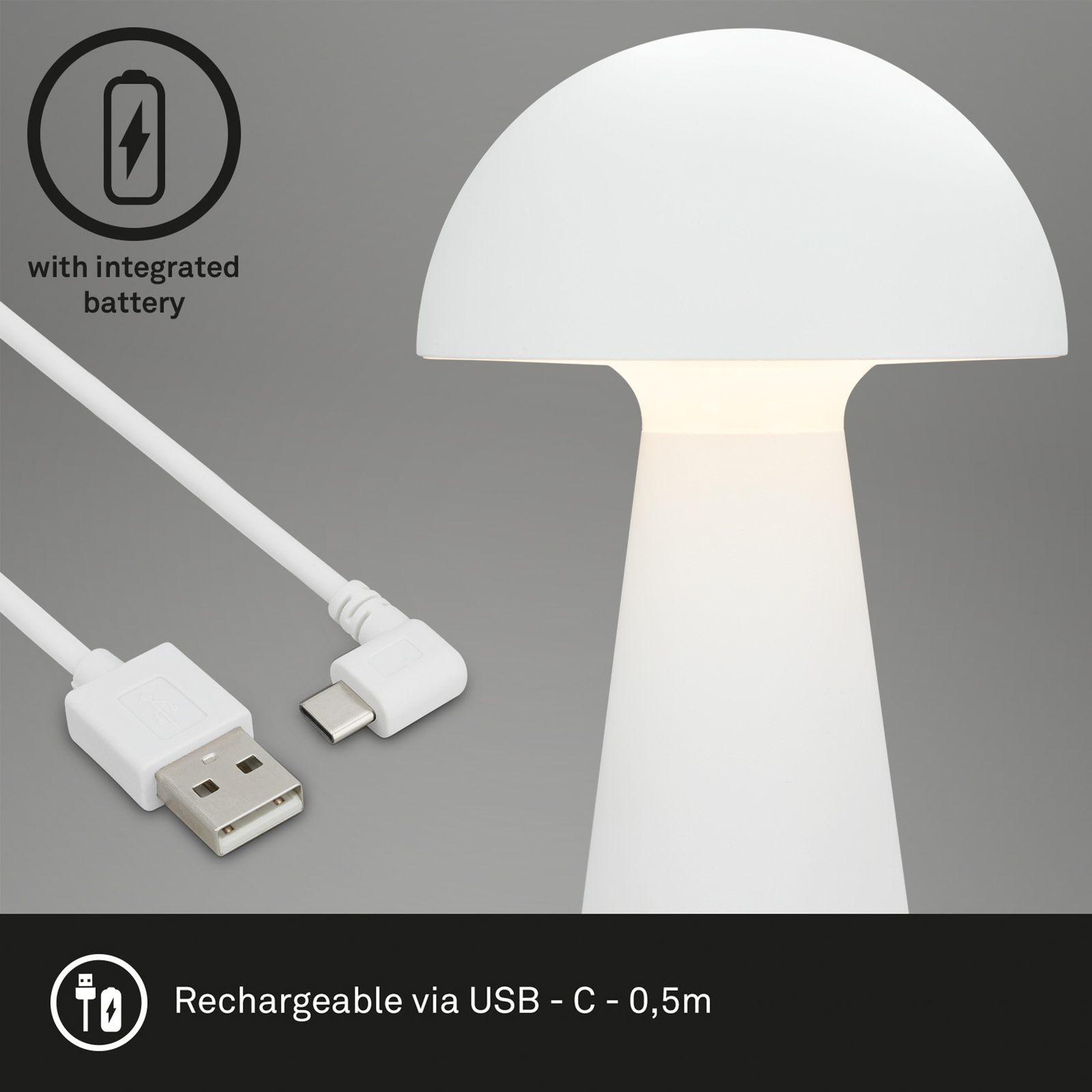 Fungo LED lampada da tavolo ricaricabile, ricaricabile, bianco