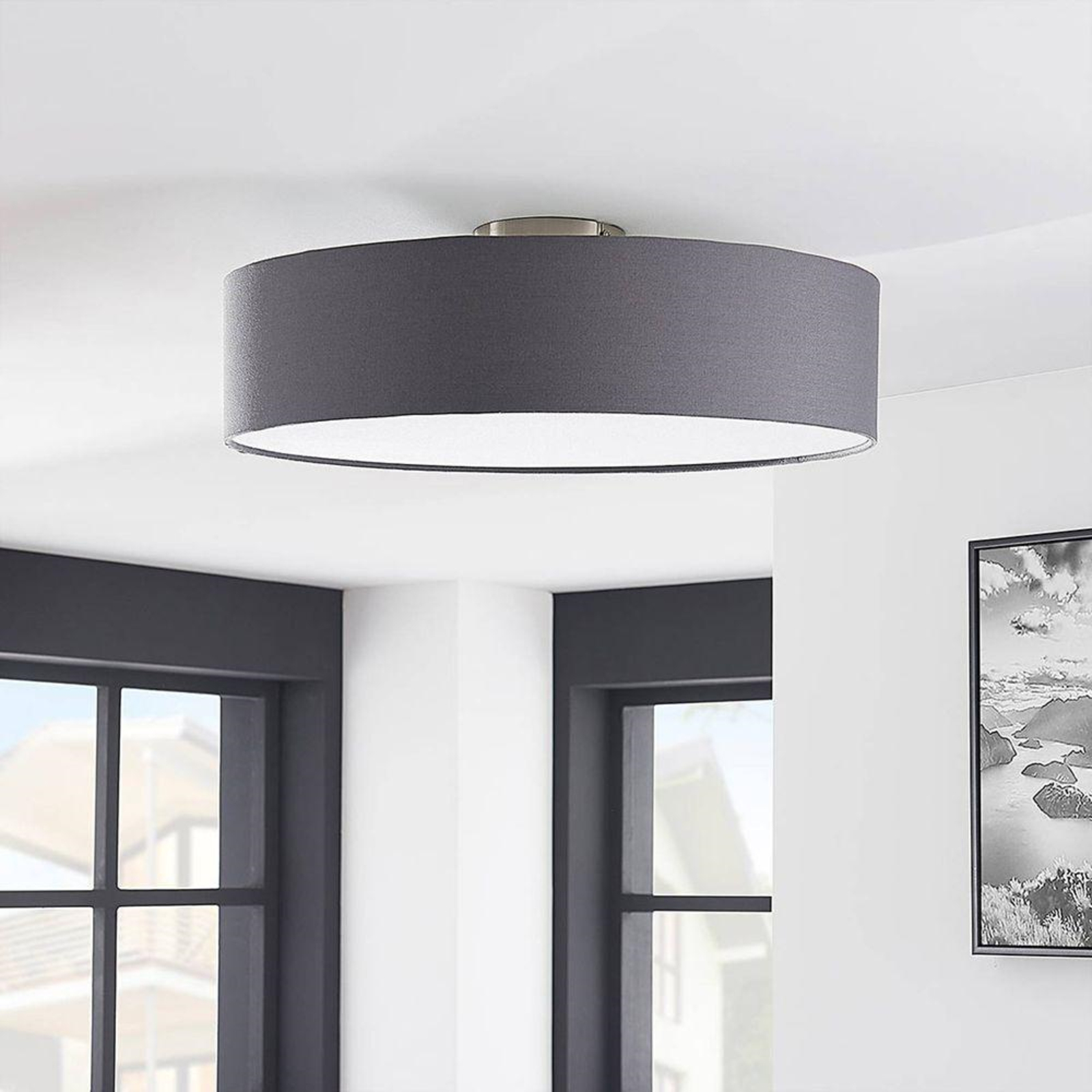 Sebatin Ceiling Lamp Ø50 Grey/White/Nickel - Lindby