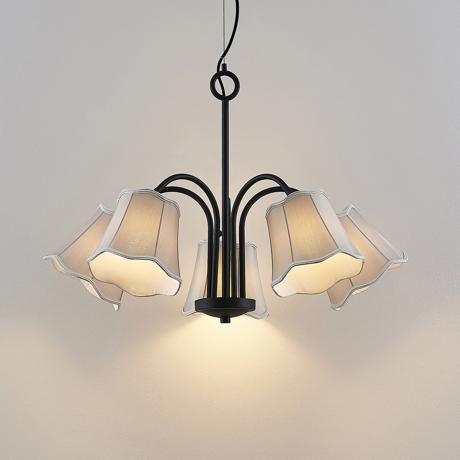 Lucande Binta hanging lamp, five-bulb, silver grey