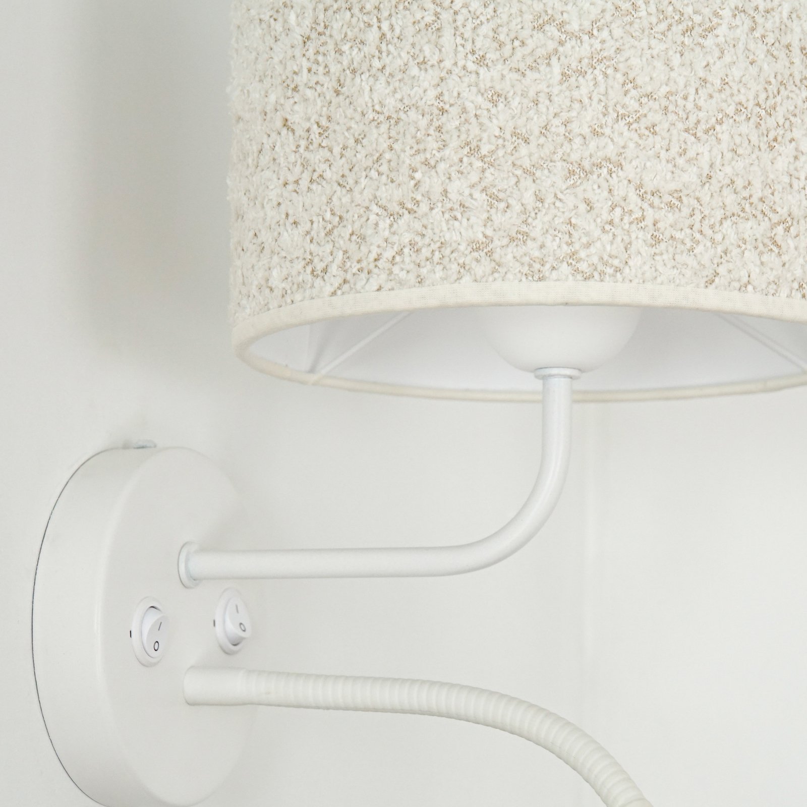 Roller wall light, bouclé, white/cream, reading light