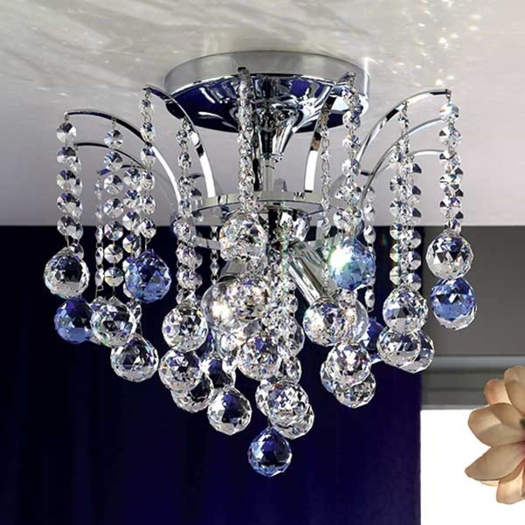 Orion Lennarda Crystal Ceiling Light Sparkling 42 cm, for Living / Dining Room, Solid brass, crystals, E14, 40 W, energy efficiency: A++, H: 38 cm