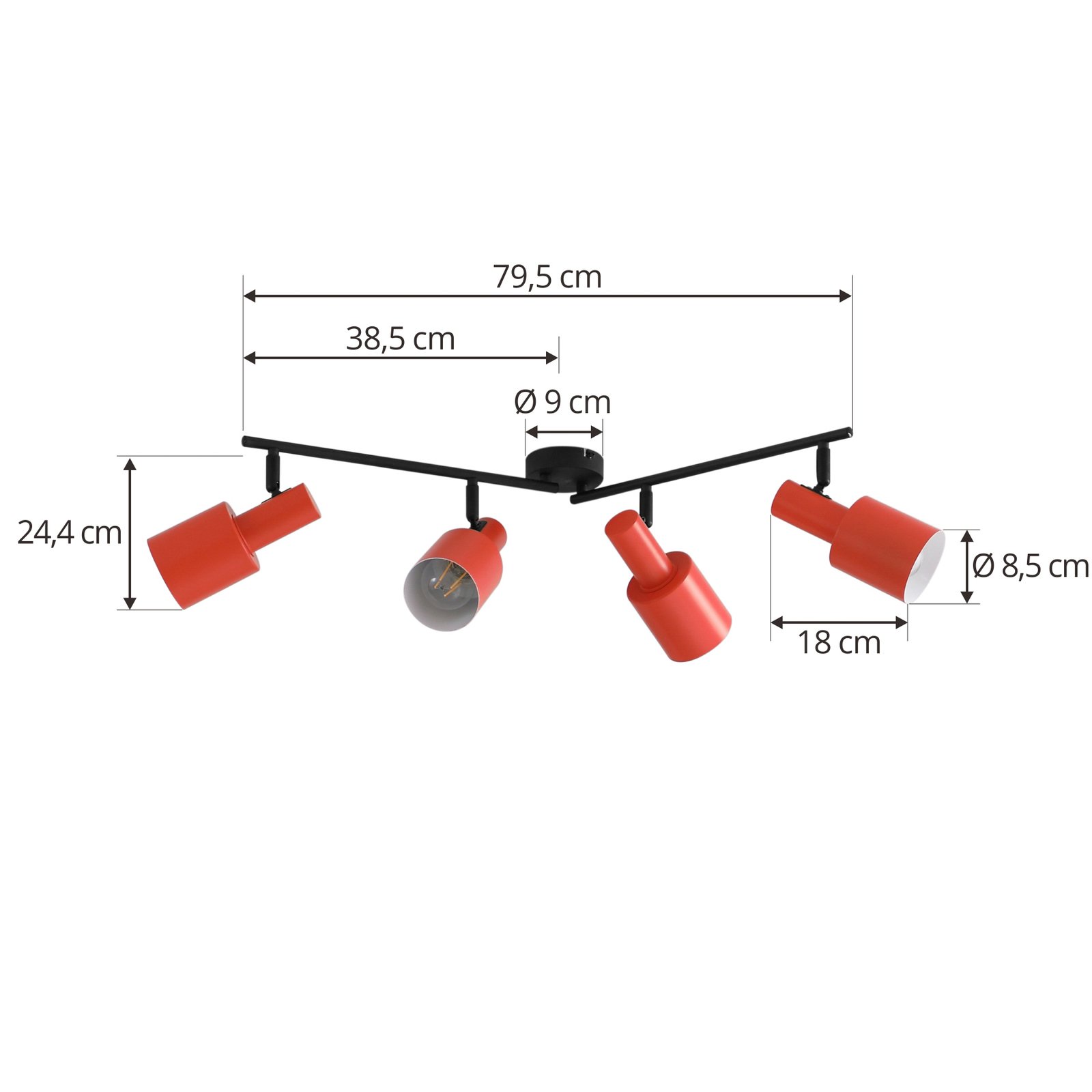 Lindby spot pour plafond Ovelia, orange/noir, 4 lampes, E27