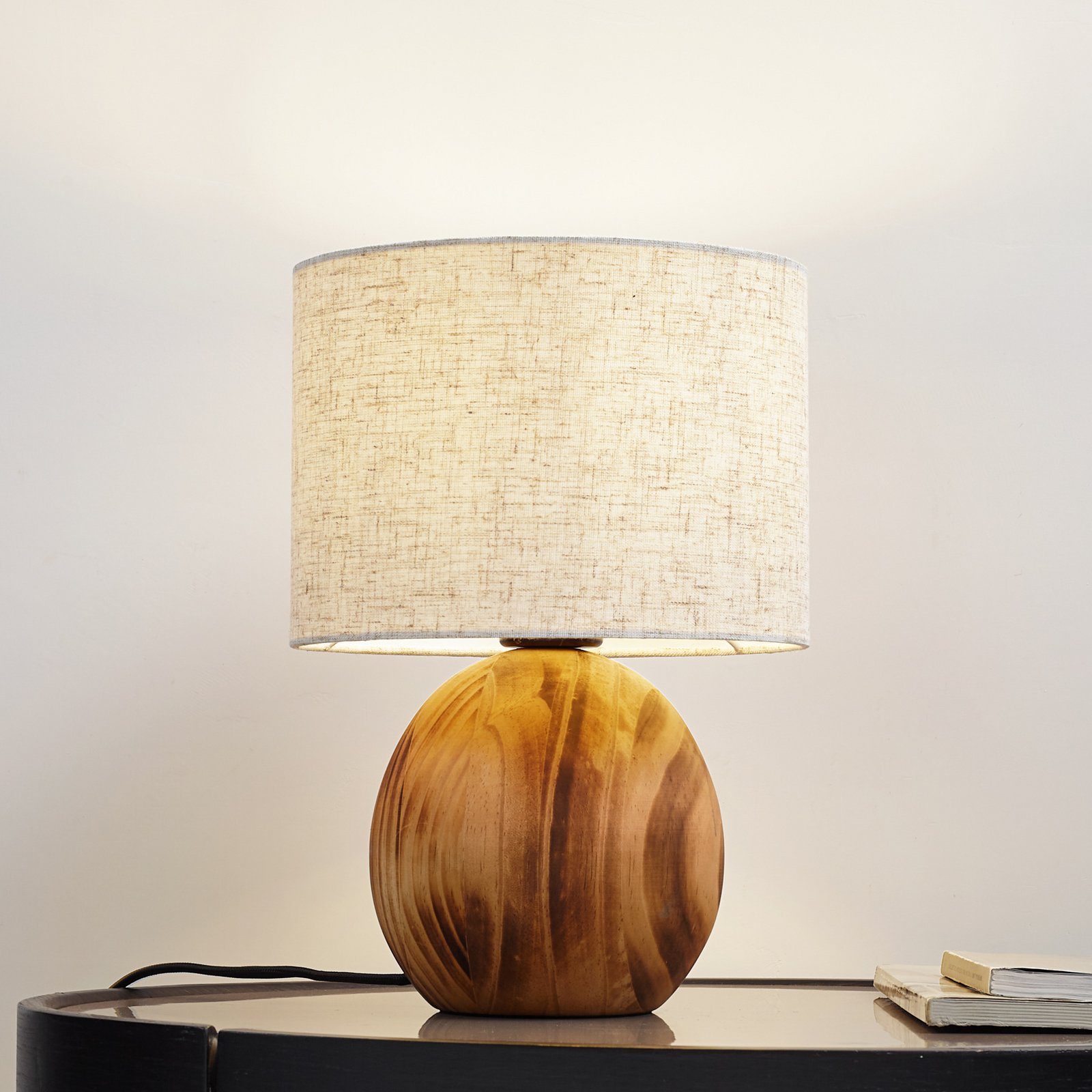 Lindby Mayumi table lamp, height 31 cm, wood, textile