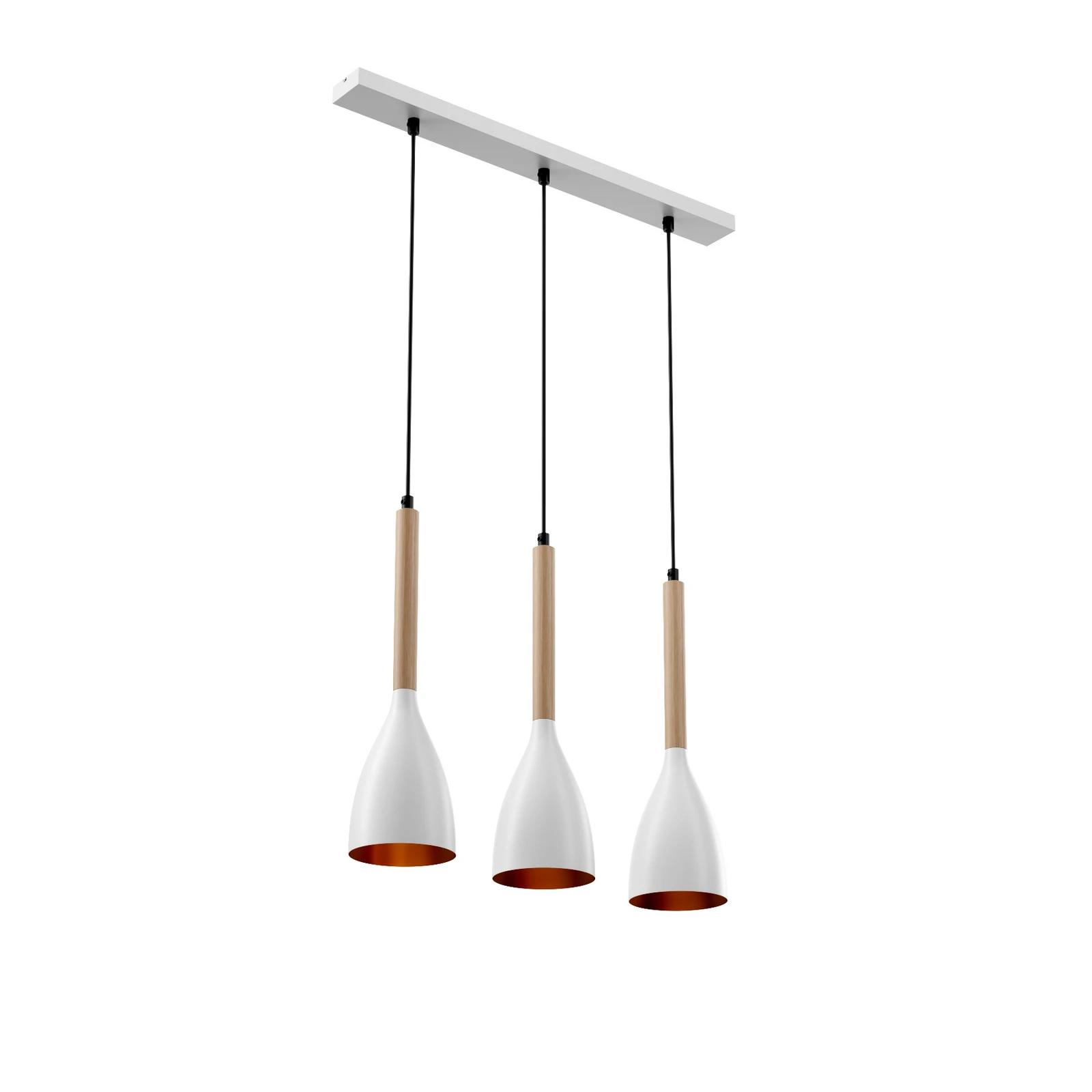 Lámpara colgante Muza, 3 luces, blanco/madera clara