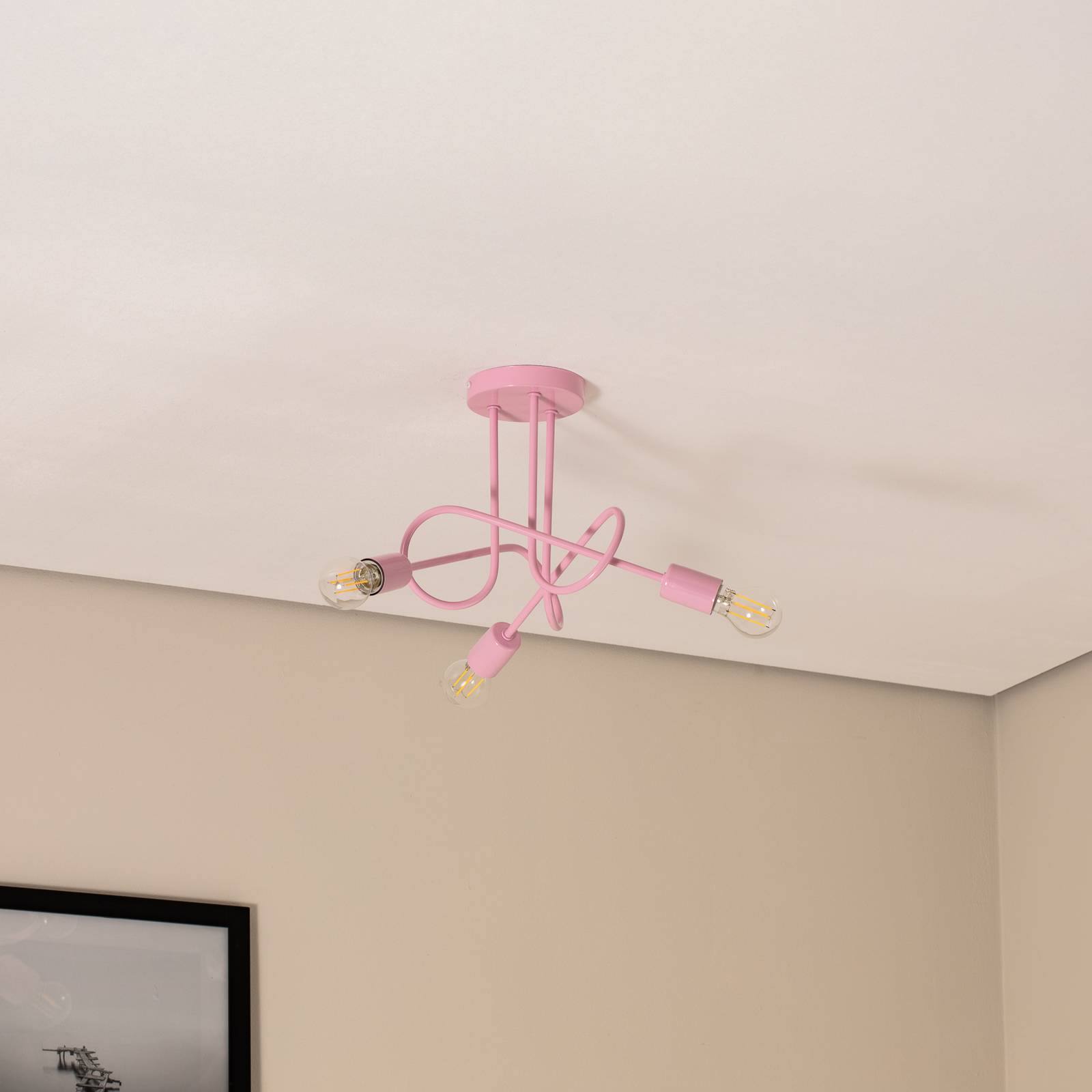 Lampa sufitowa Oxford, jasnoróżowa, Ø 44 cm, metalowa, 3-punktowa