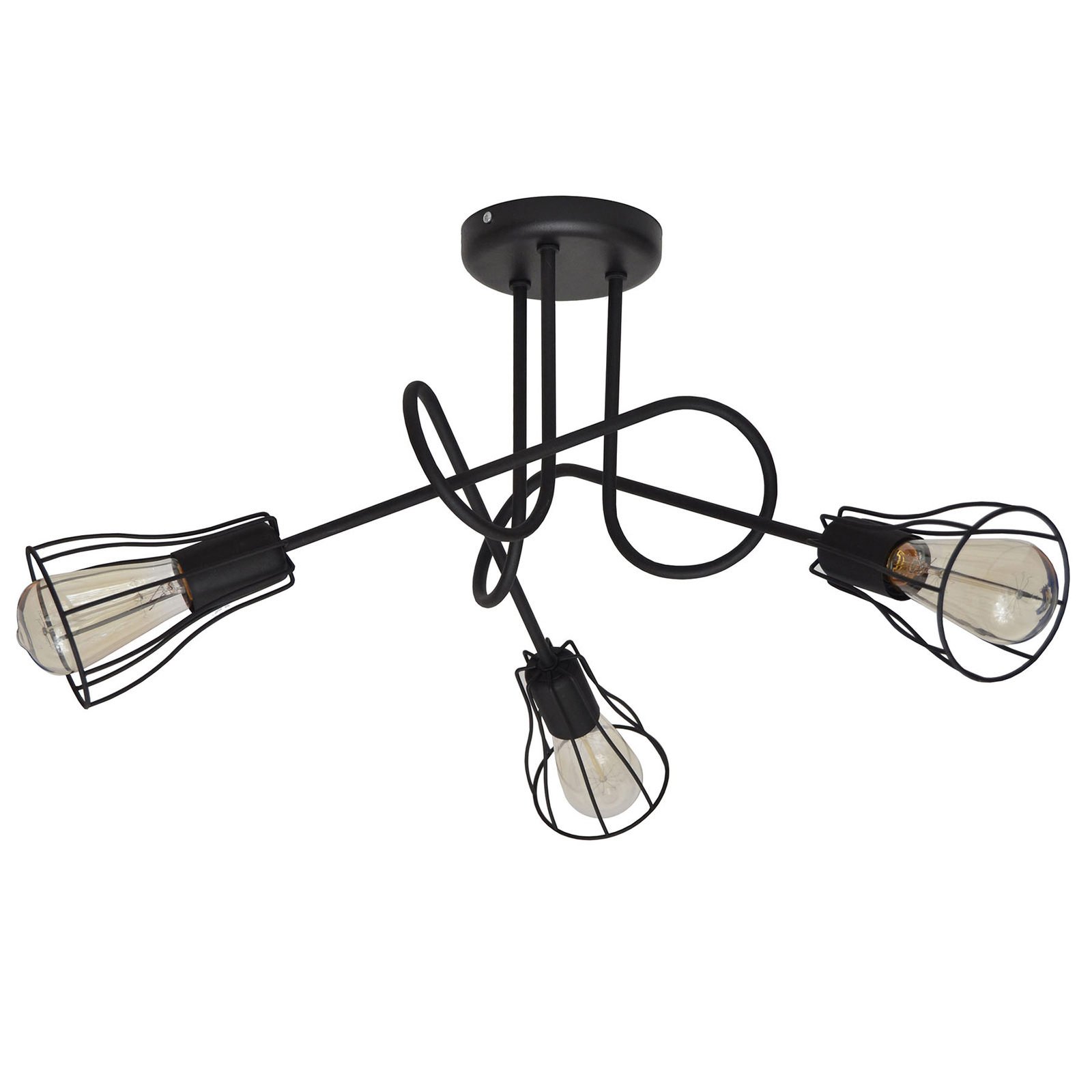 HELam Oxford ceiling lamp 3-bulb, cage lampshades, black, for Living / Dining Room, iron, E27, 60 W, energy efficiency: A++, H: 36 cm