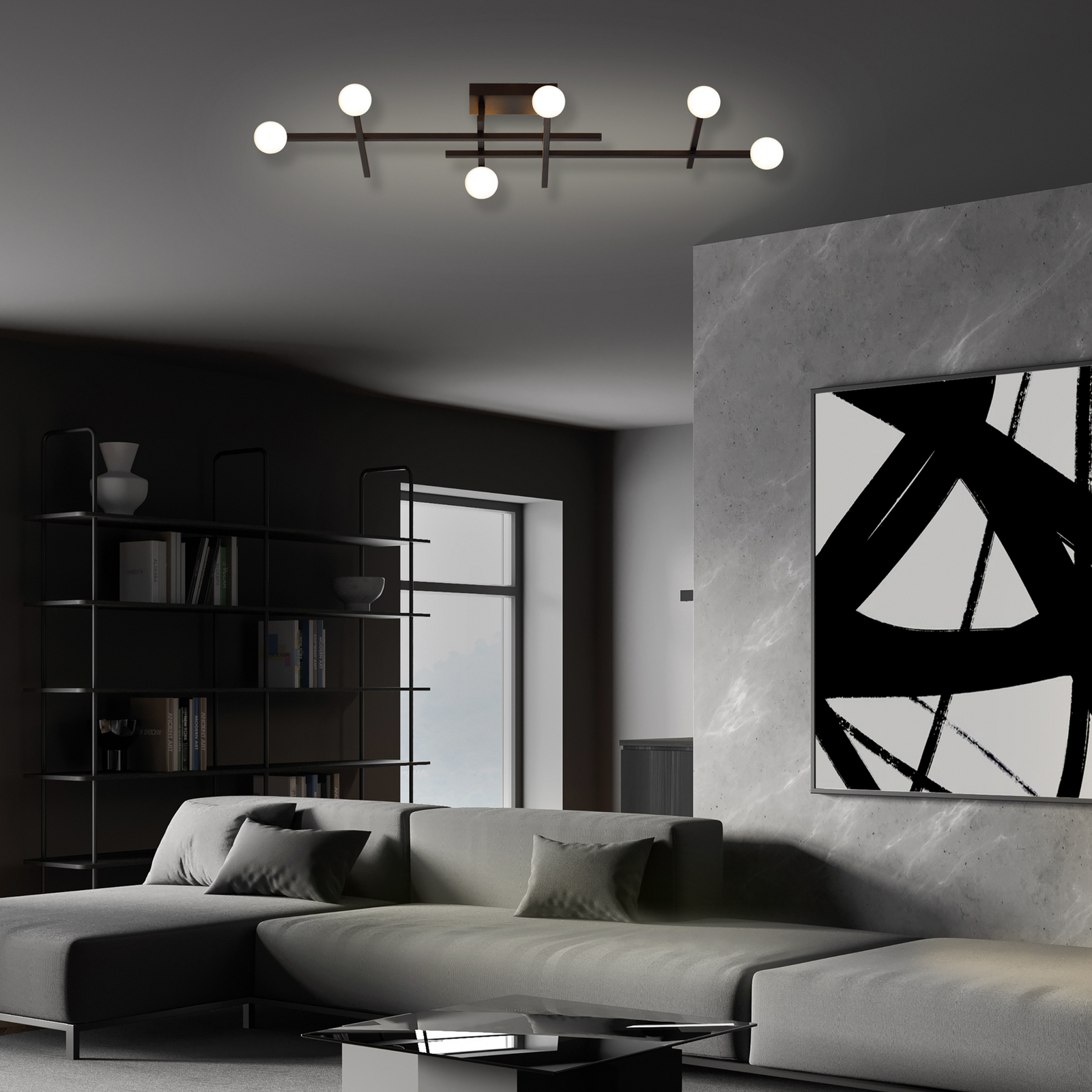 Bopp LED-Deckenleuchte Cross, schwarz, Aluminium, 6-flammig