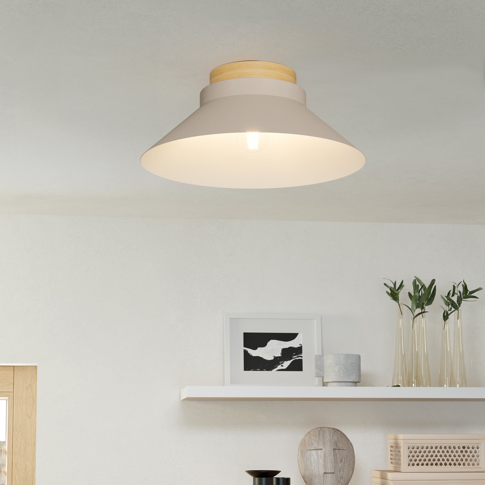 Candeeiro de teto Moharras, areia com pormenor em madeira