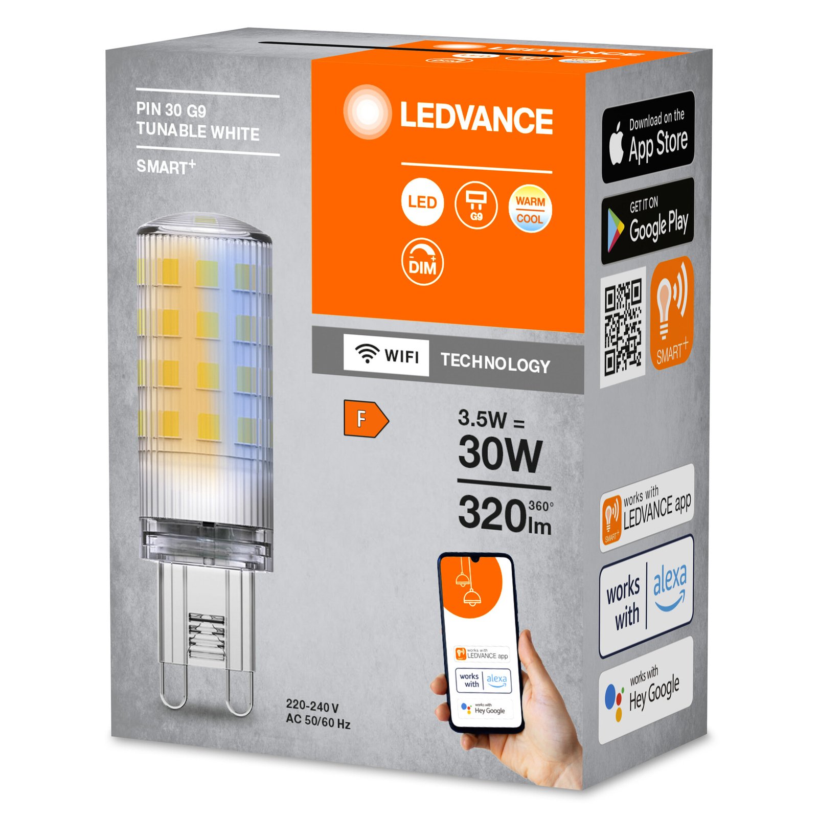 LEDVANCE SMART+ WiFi Ampoule LED G9, 3,5 W, CCT à intensité variable