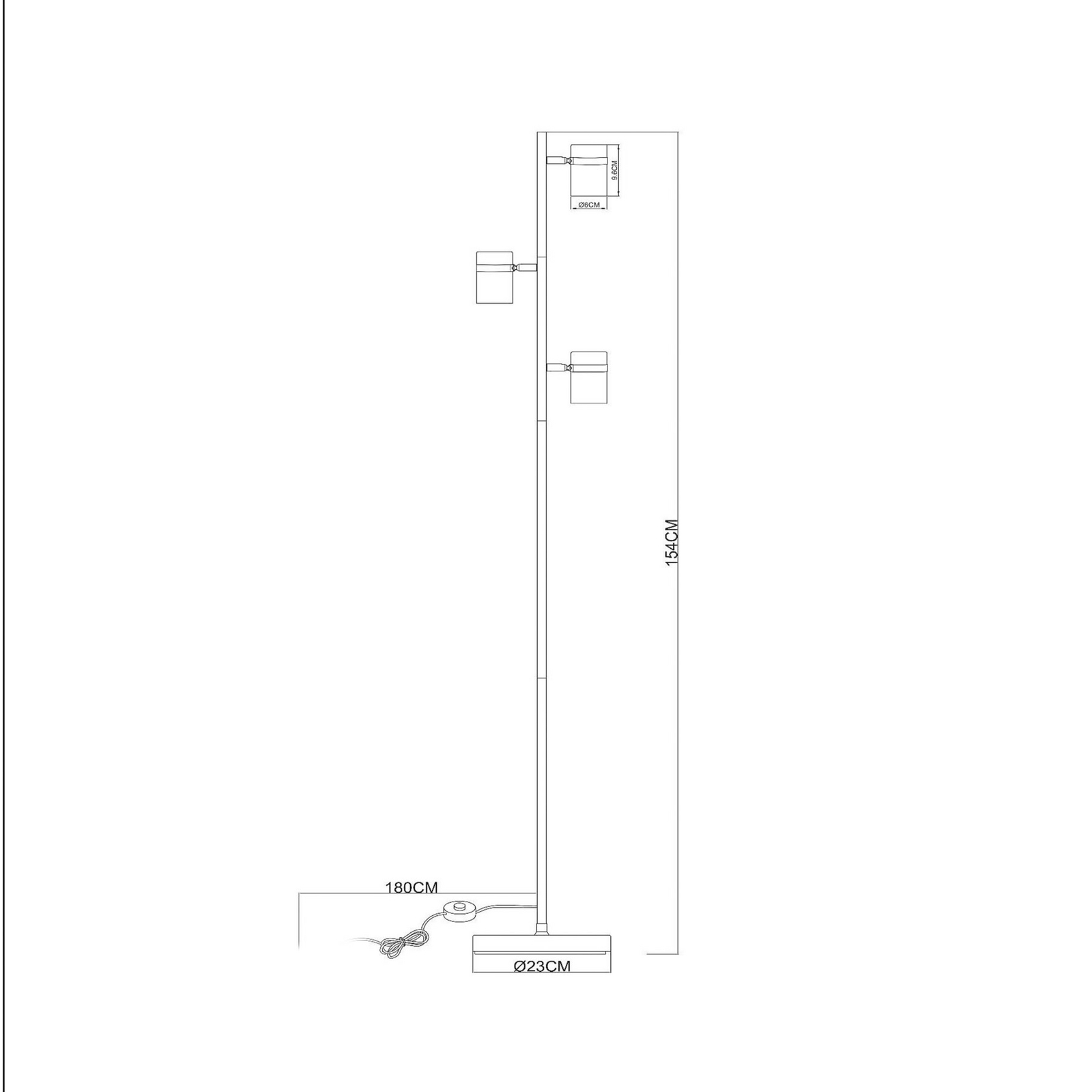 Vloerlamp Upton, hoogte 154 cm, zwart/rookgrijs, 3-lamps.