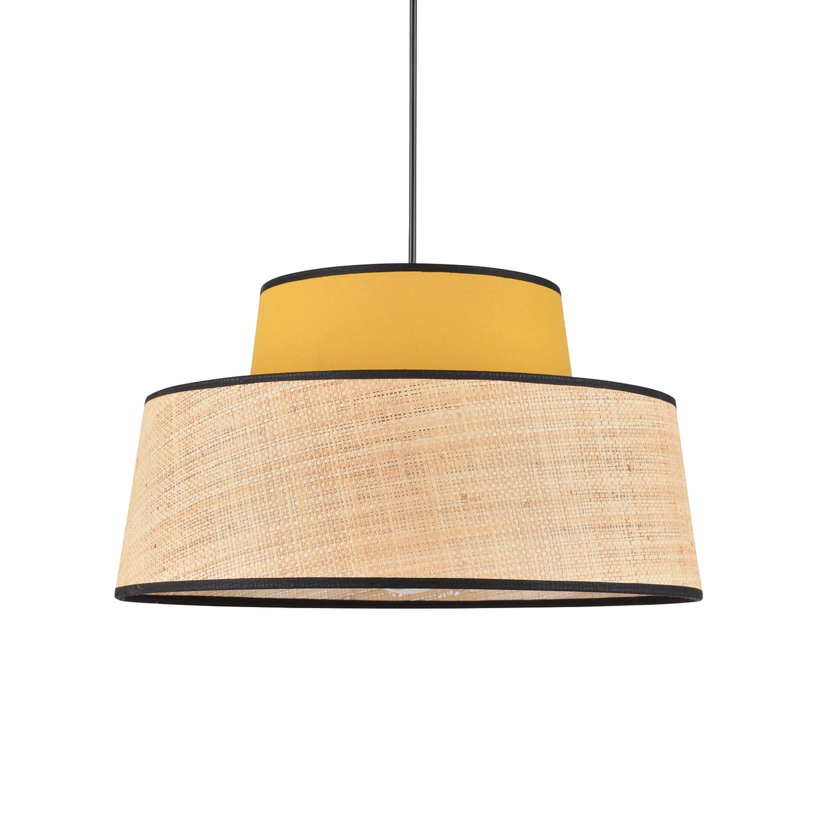 Suspension Mallorca, jaune moutarde, Ø 38 cm, tissu/raphia