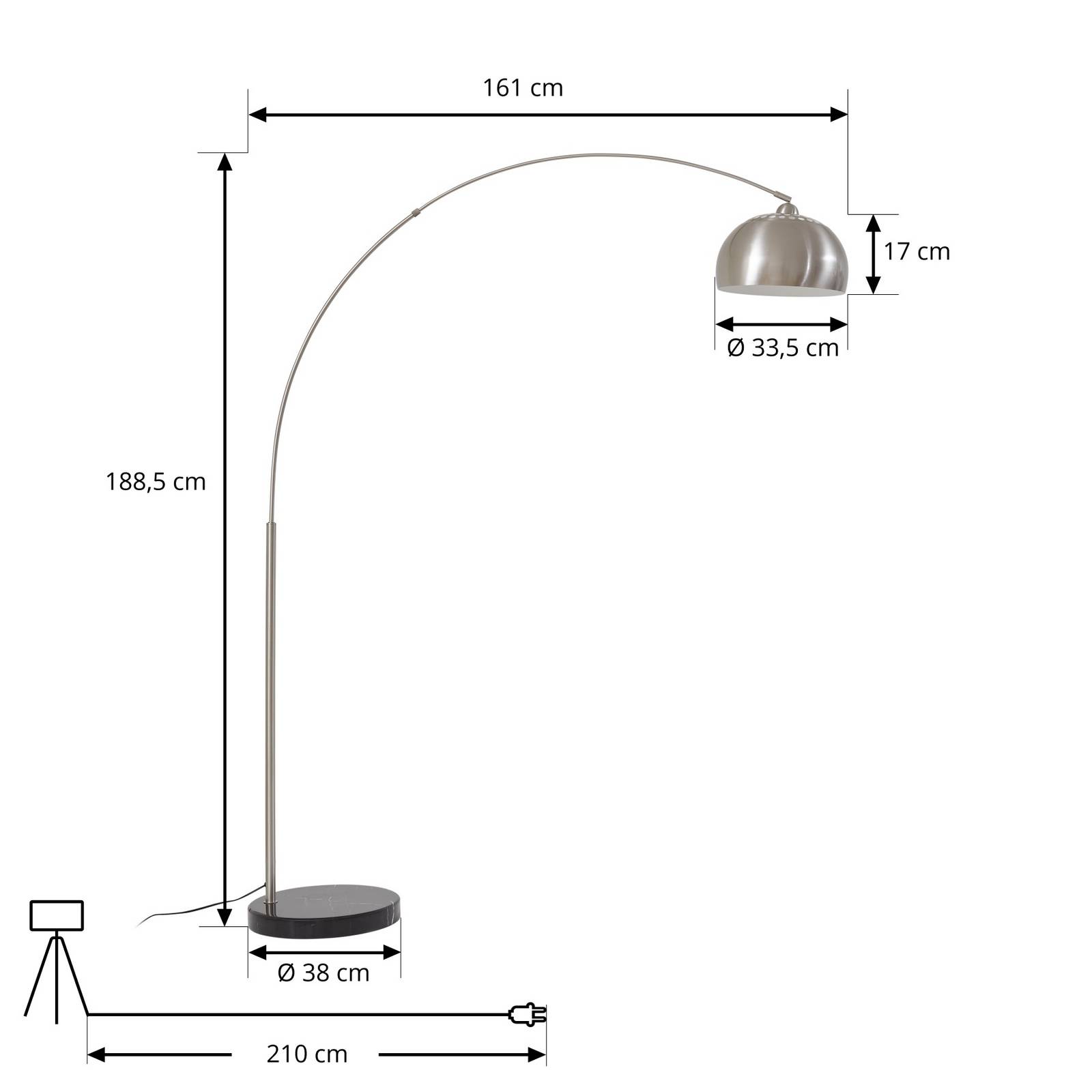Lindby Bogenleuchte Hernando, nickel, Stahl, Höhe 188 cm günstig online kaufen