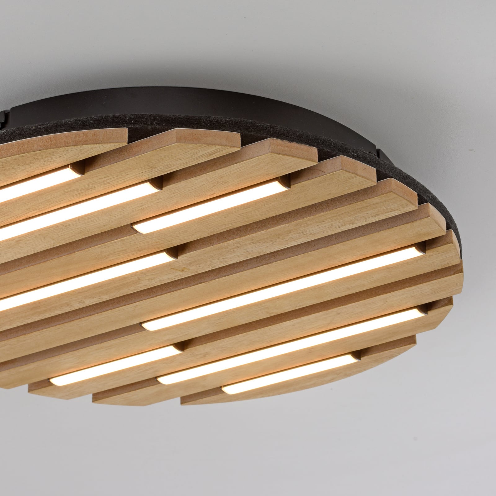 Candeeiro de teto LED Acústica, Ø 38 cm, madeira natural, metal Candeeiro de teto LED Acústica, Ø 38 cm, madeira natural, metal