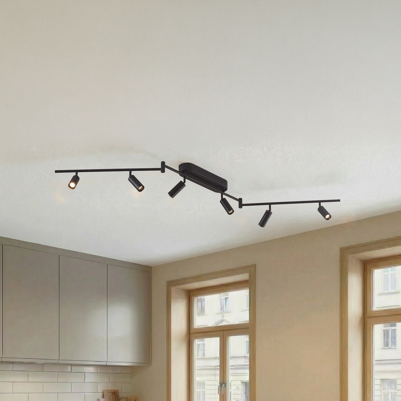 Candeeiro de teto LED Eldrin, 6 lâmpadas, spots, preta - Lindby