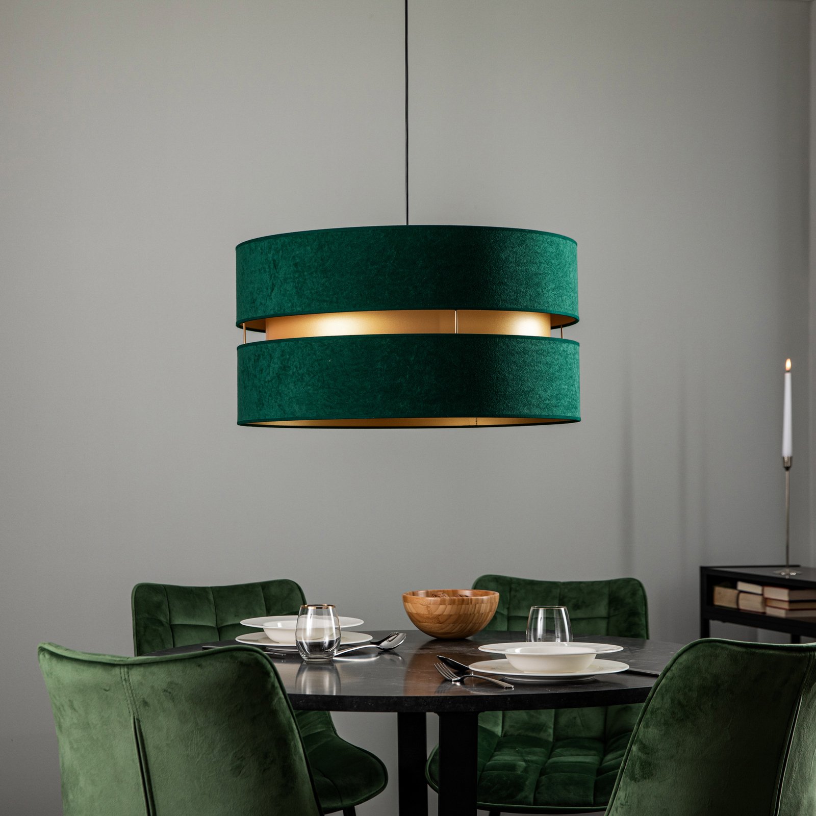 Hanglamp Duo, groen/goud, Ø 60 cm 1-lamp