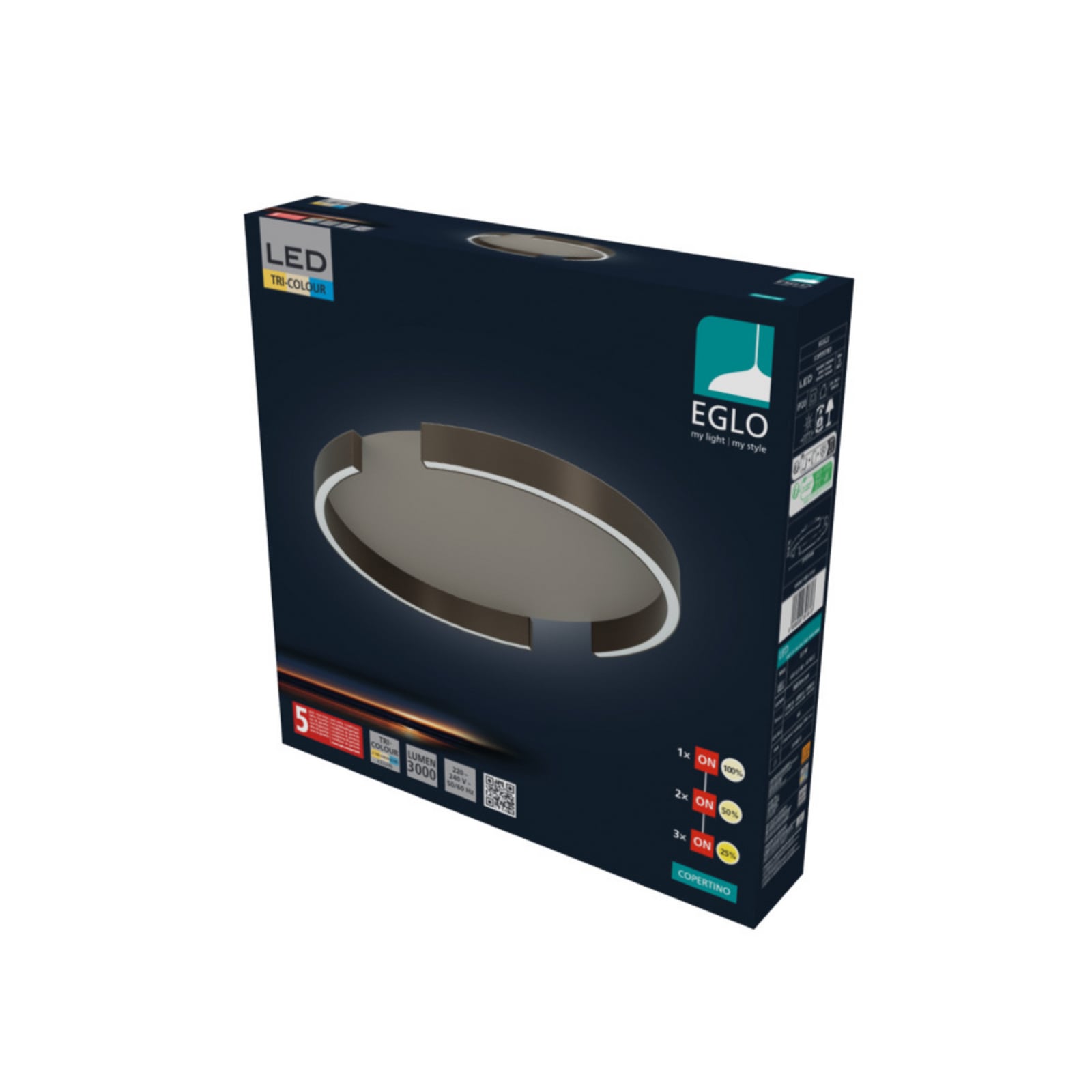 Plafonnier LED COPERTINO, bronze, Ø 45 cm, métal, CCT