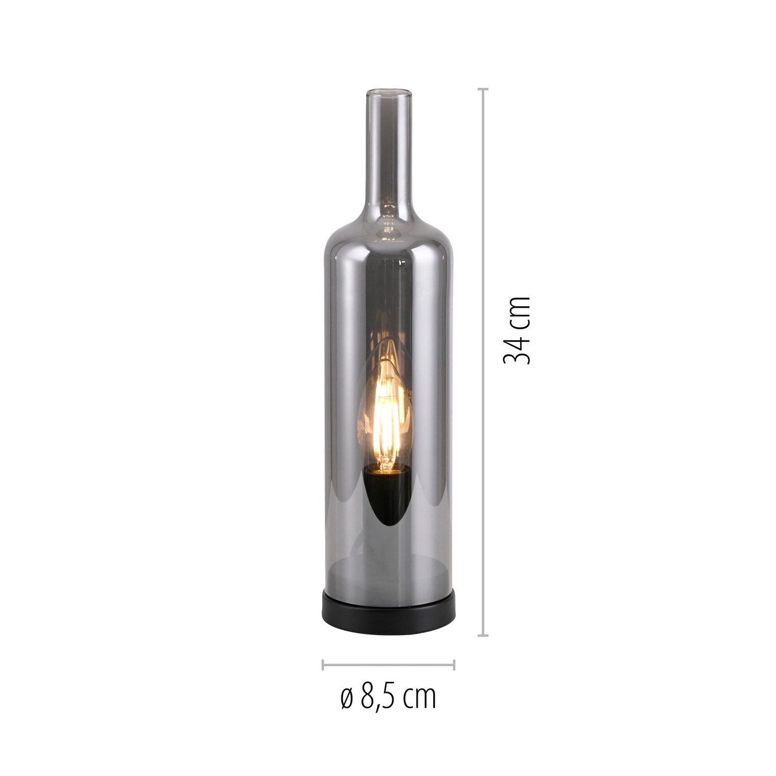 JUST LIGHT. tafellamp Bottle, rookgrijs, glas, E14