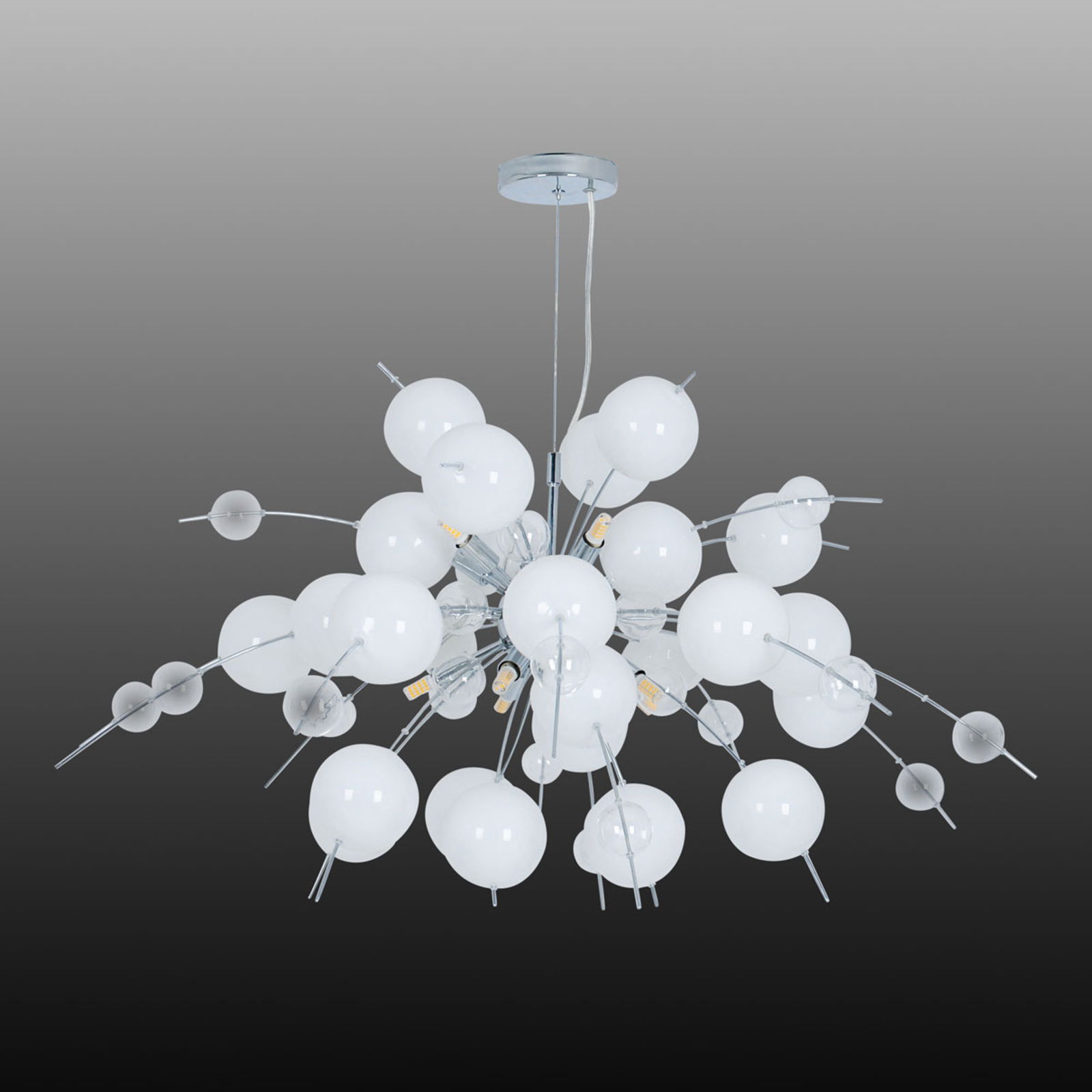 Explosion hanging light in white and chrome 98cm