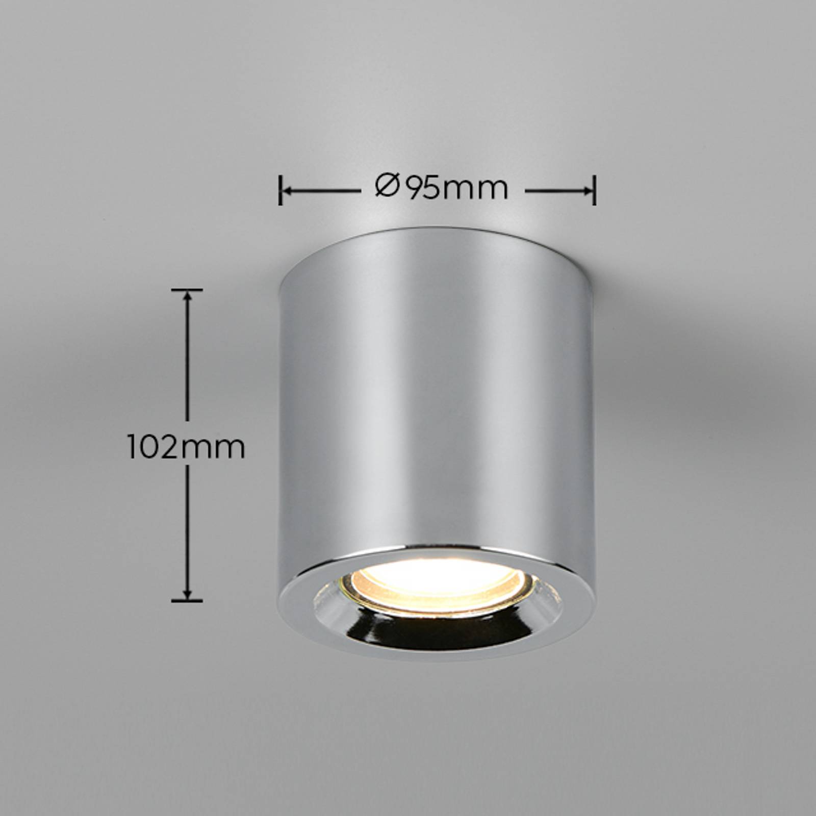 Taklampe Biscotto, kromfarget, Ø 9,5 cm, metall, IP44