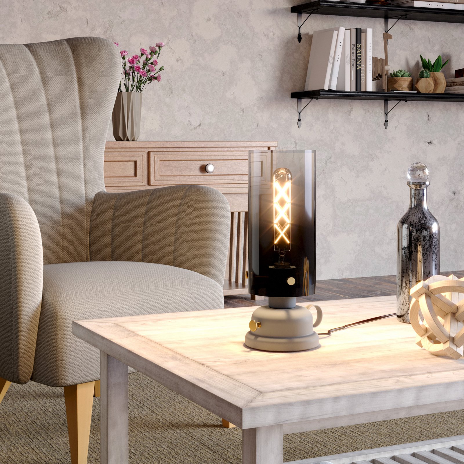 Tischleuchte Gargrave im Öllampen-Design