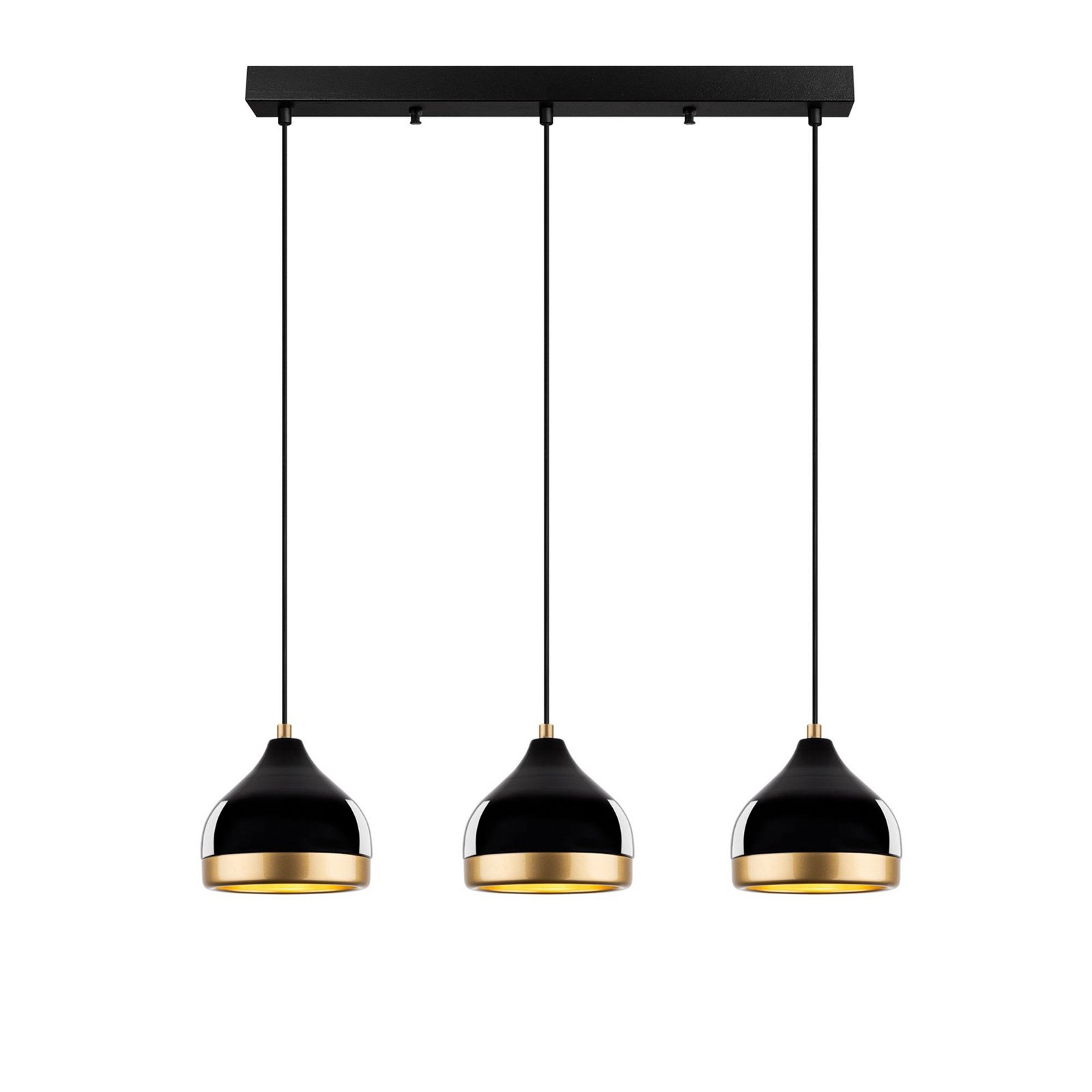Hängeleuchte Yildo, linear, 3-flammig, schwarz/gold, Metall