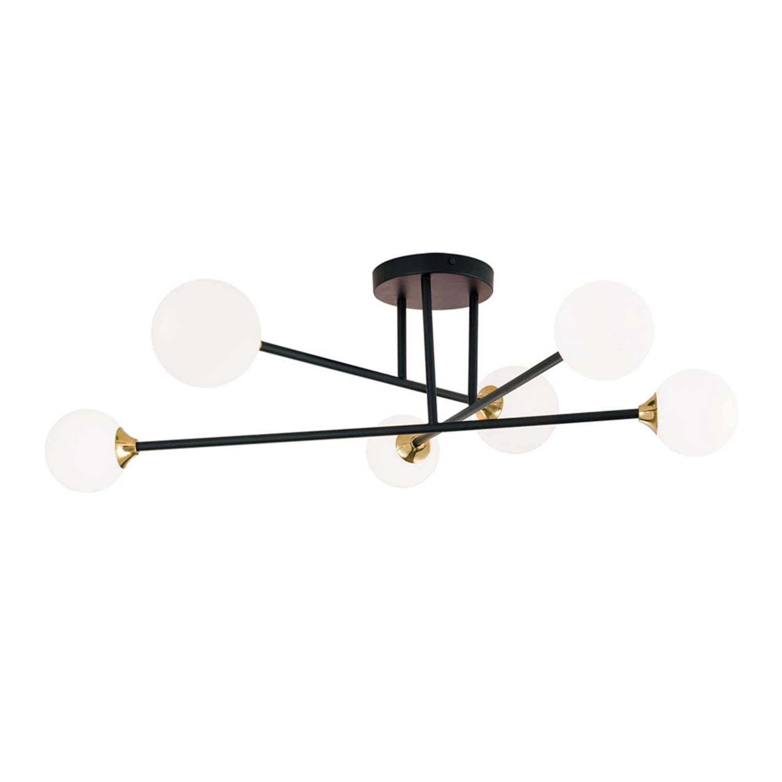 Snowwhite ceiling lamp with rods, six-bulb, black