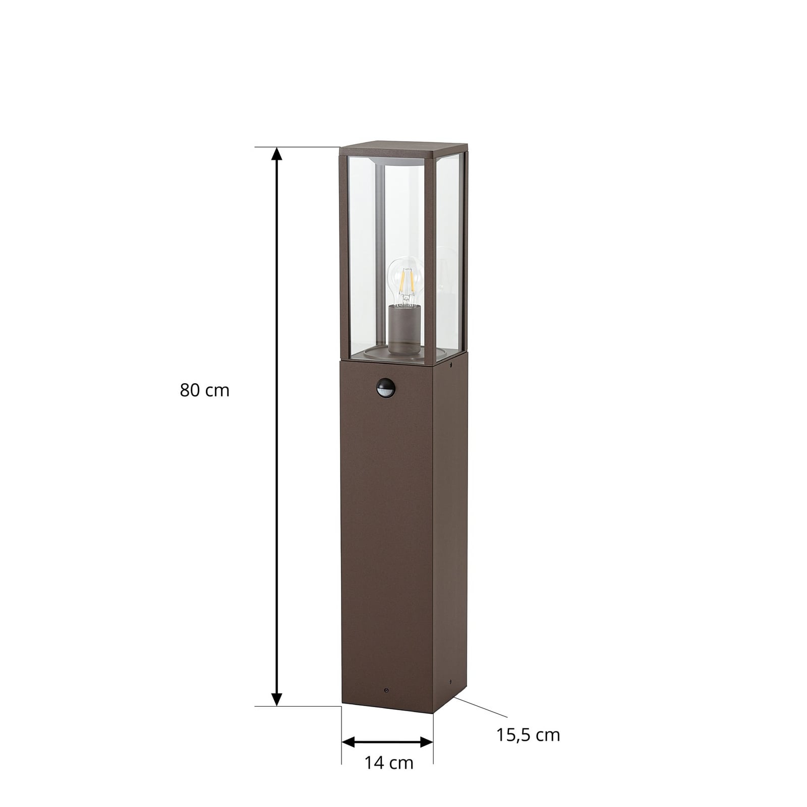 Lampione Peldar, ruggine/trasparente, altezza 80 cm, sensore - Lindby