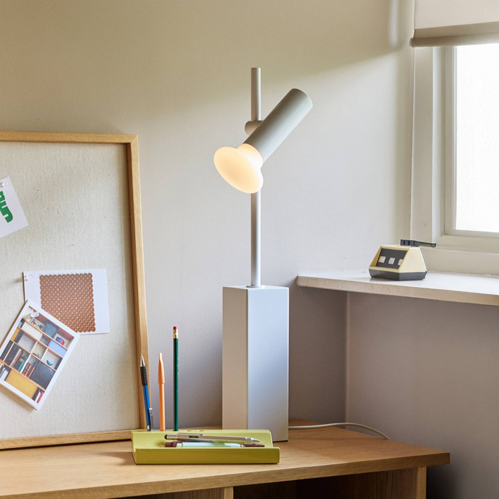 Hübsch Lampe à poser SET, gris clair, hauteur 60 cm, fer/verre