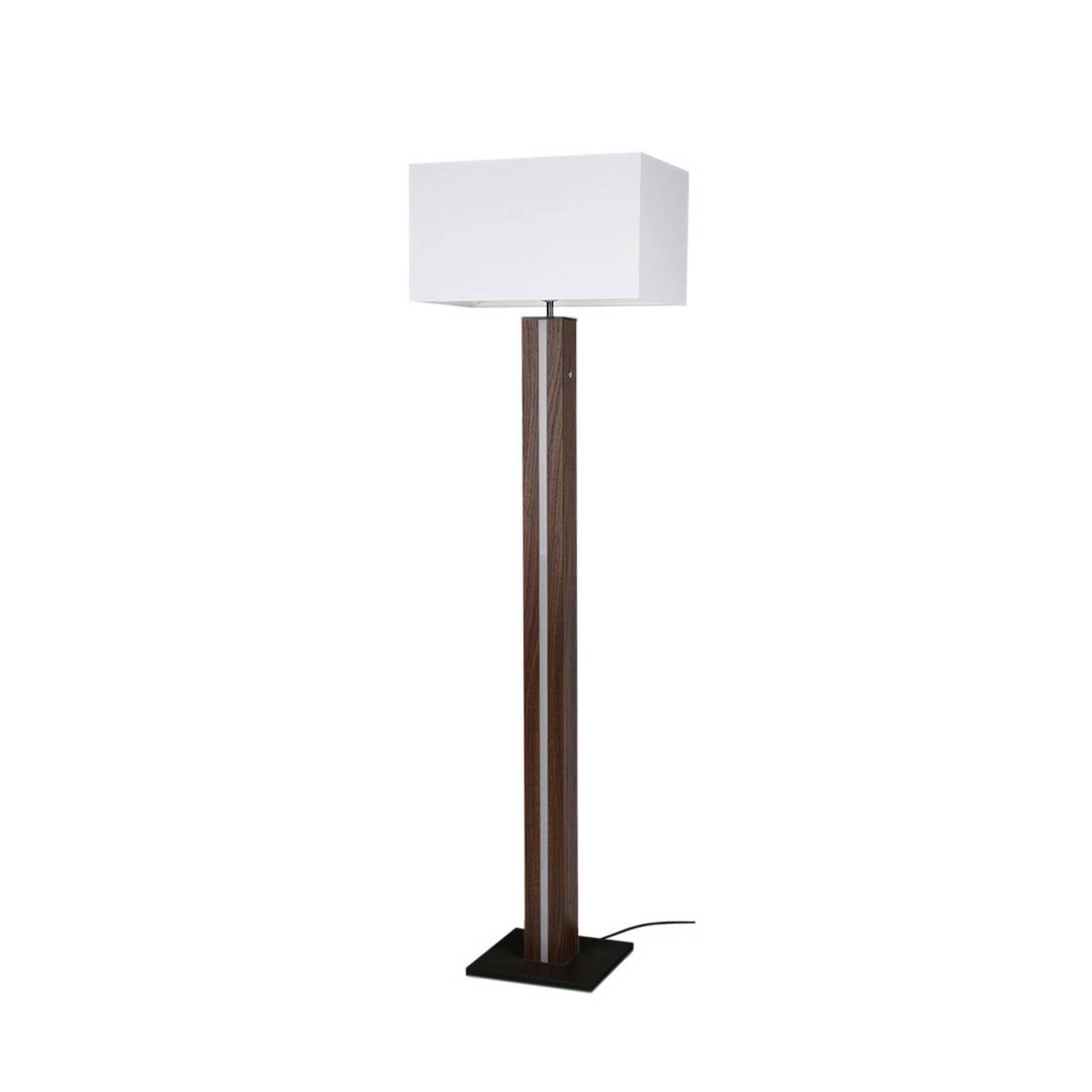 Euluna Elegance floor lamp dimmable, walnut veneer, white, for Living / Dining Room, MDF, metal, fabric, E27, 60 W, L: 45 cm, W: 27 cm, H: 155 cm