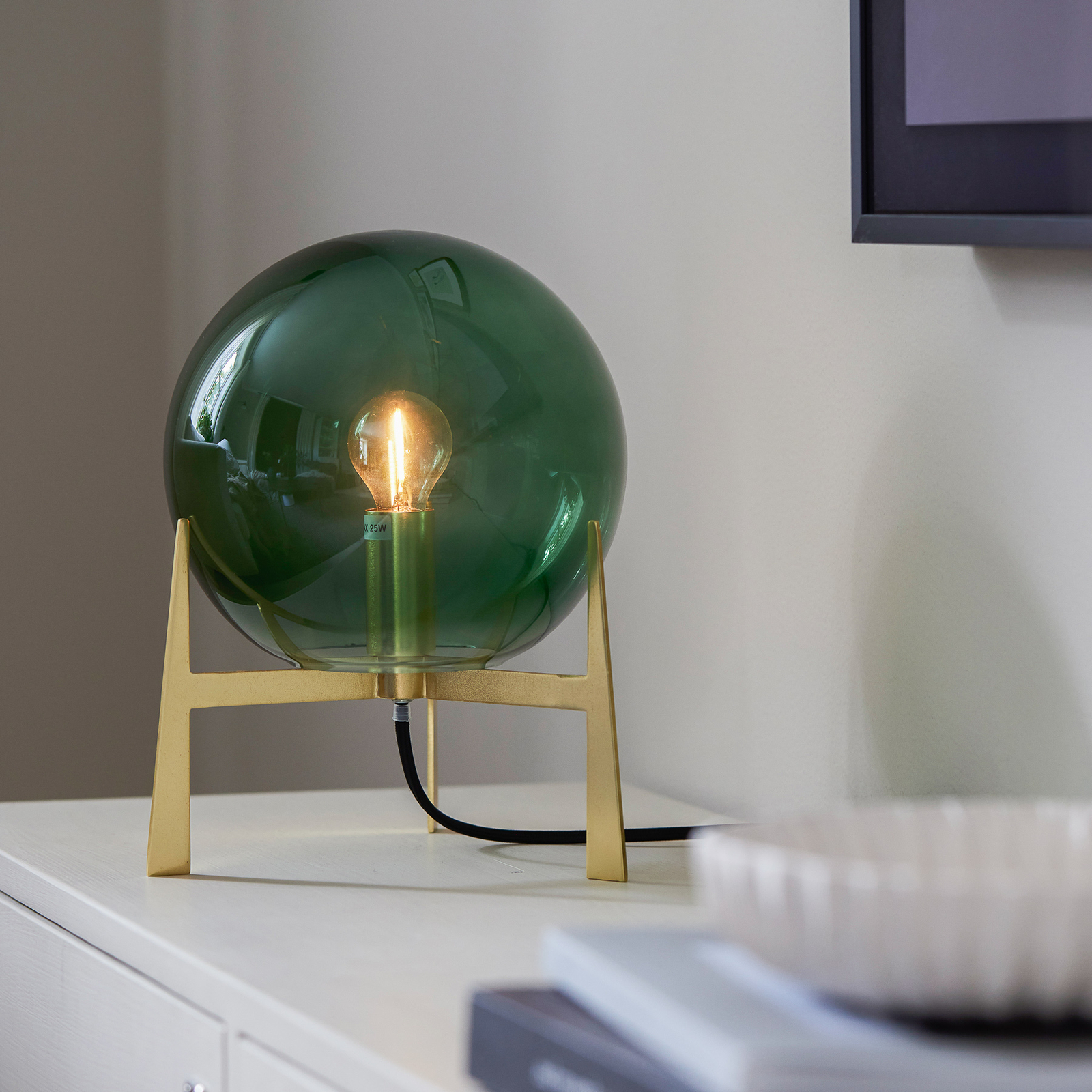 PR Home Milla table lamp height 28 cm gold/green