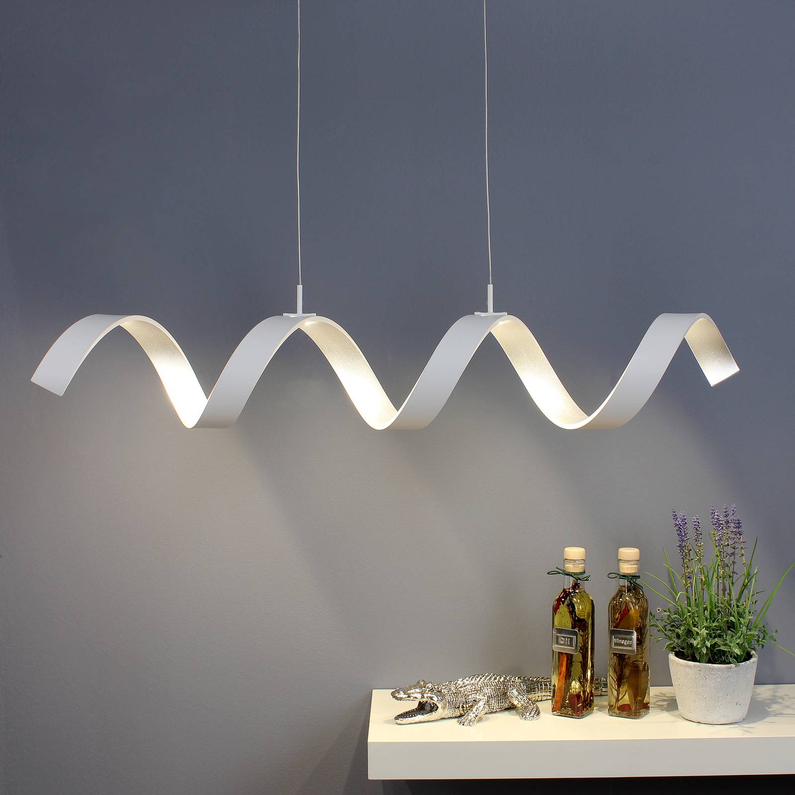 Eco-Light Suspension LED Helix, blanche-argentée, 80 cm