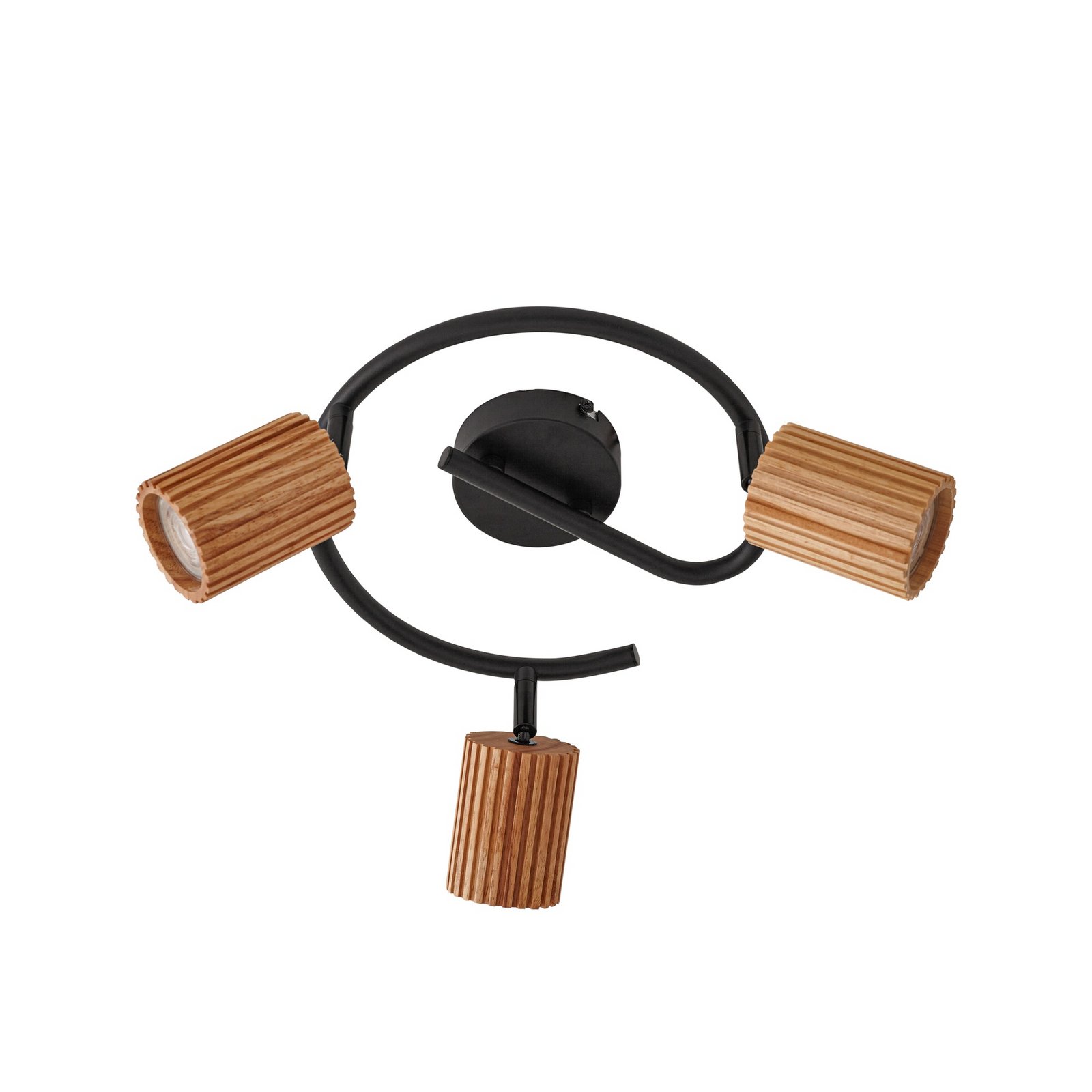 Lindby Deckenstrahler Stralino, 3-flammig, Ø31cm, Holz, GU10