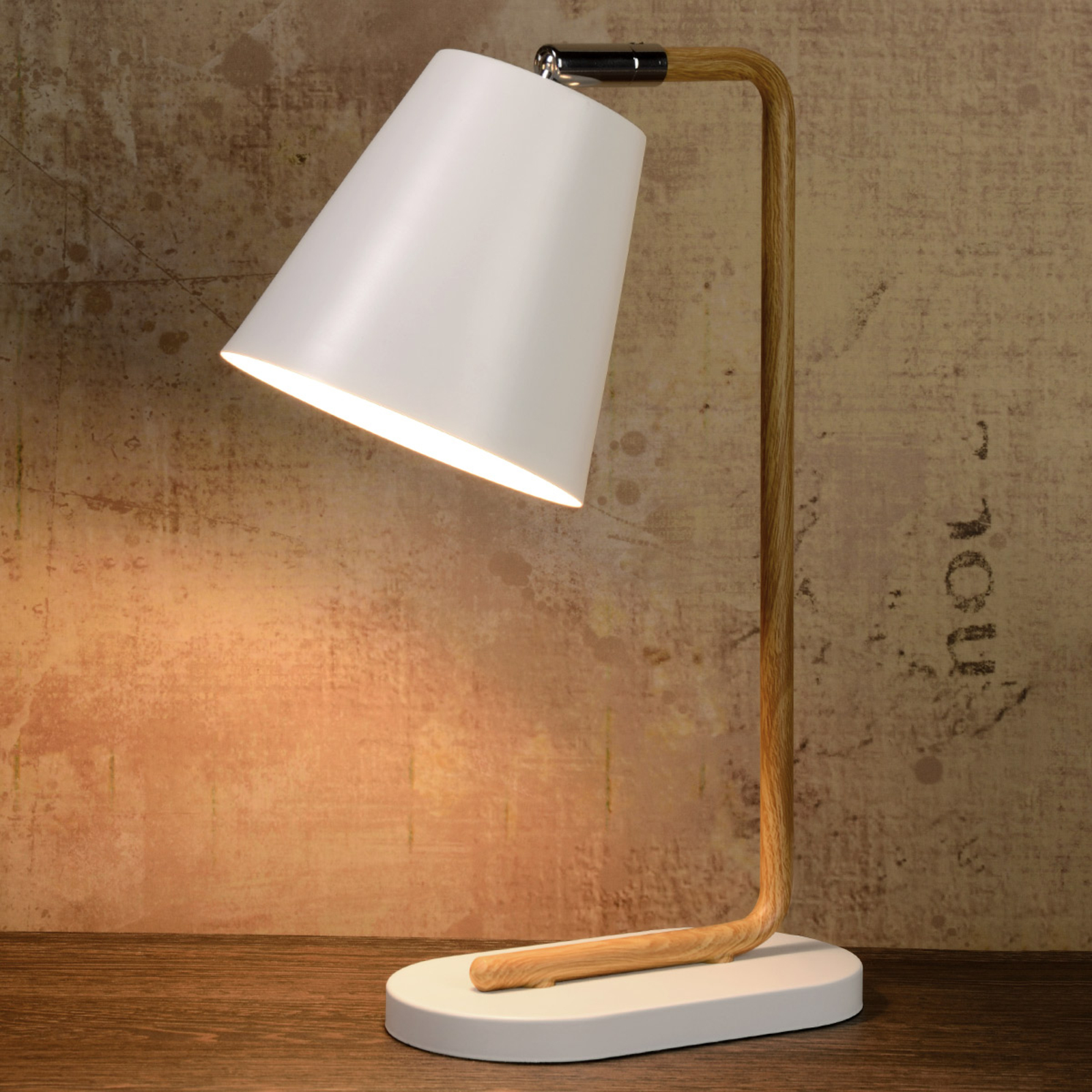 Lucide Cona table light with a wood look design, for Living / Dining Room, metal, E14, 40 W, energy efficiency: A++, L: 19 cm, H: 36 cm