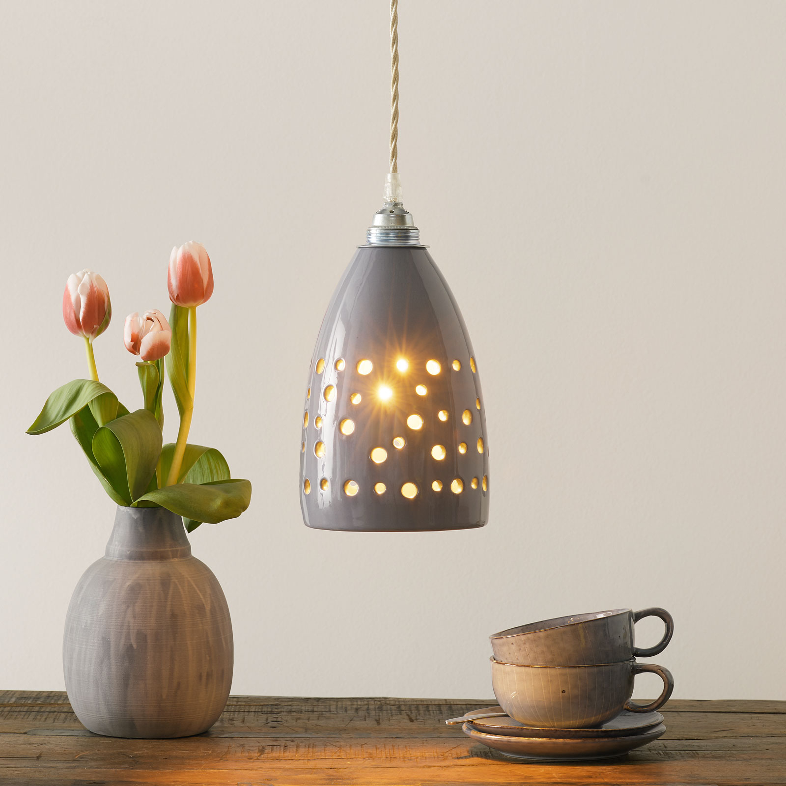 Eurokeramic S1815 ceramic hanging lamp, grey, for Living / Dining Room, ceramic, E27, 60 W, energy efficiency: A++, H: 30 cm