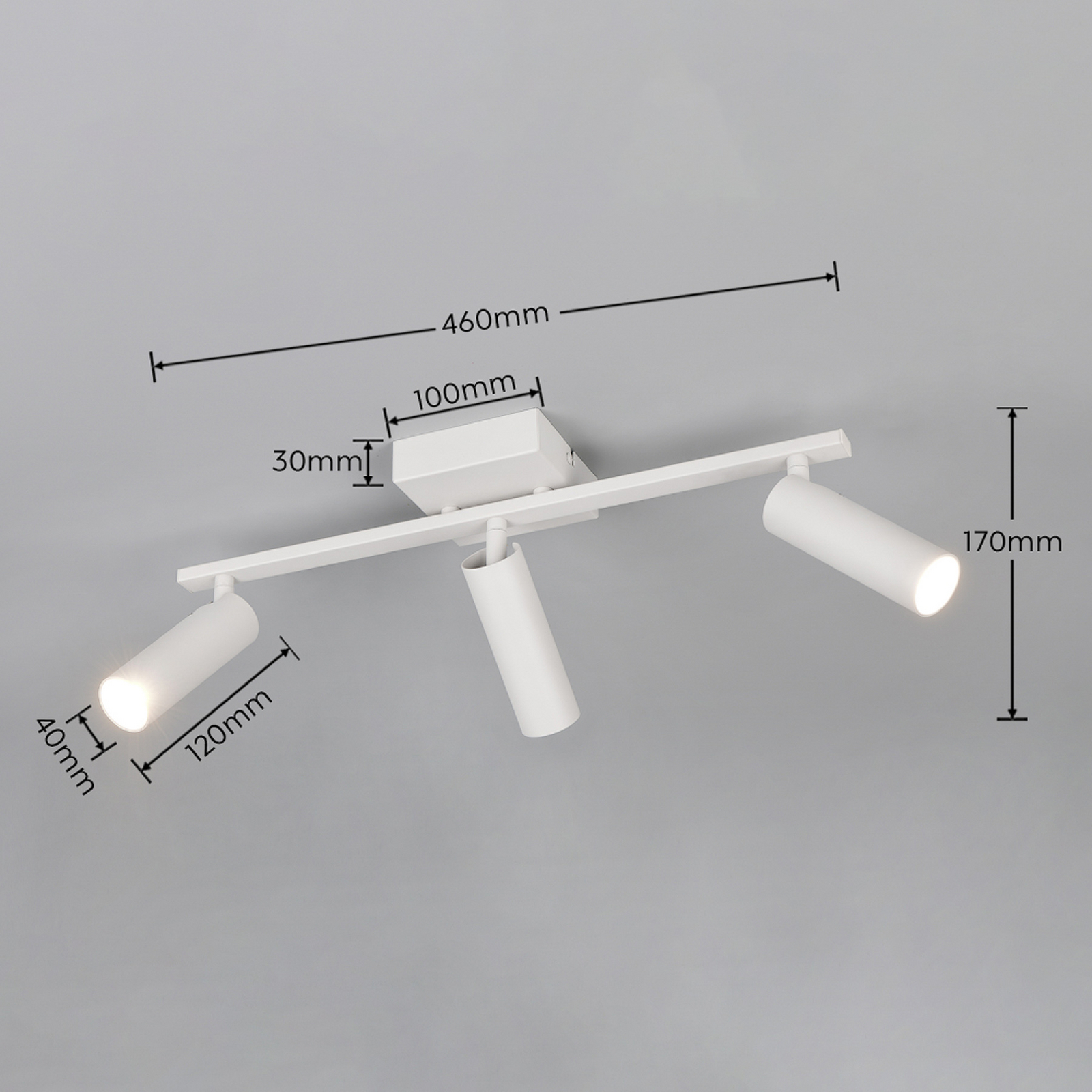 Deckenstrahler Dara, Länge 46 cm, grau, Metall, 3-flg.