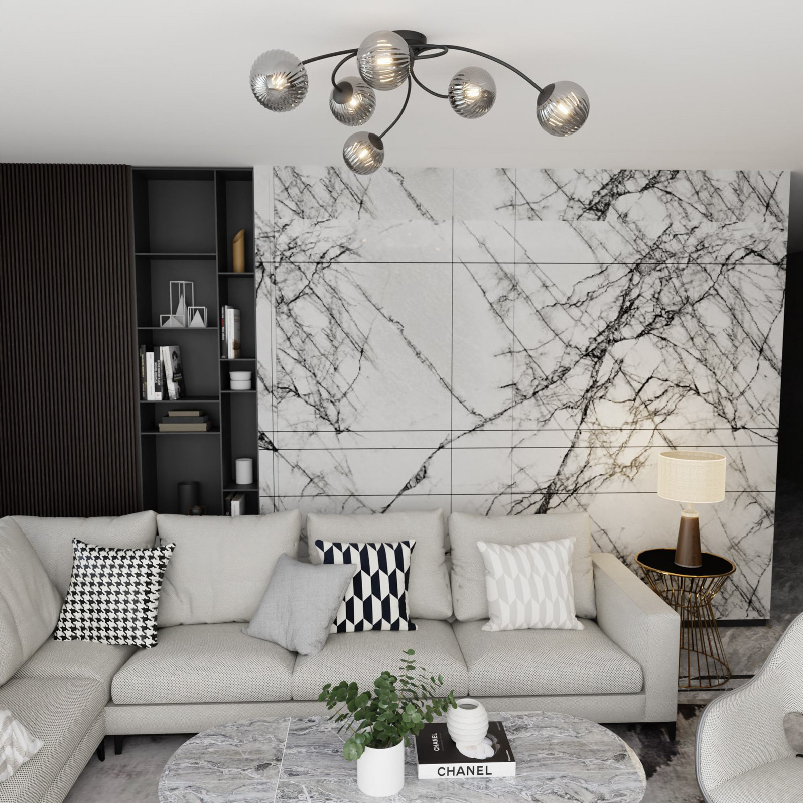 EMIBIG LIGHTING Plafonieră Vibra gri fum/negru lungime 97 cm 6 becuri. - Camera de zi / sufragerie - modern - gri fum negru - Sticlă