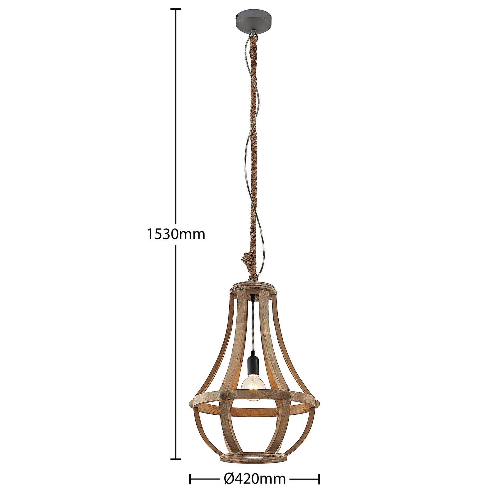 Lindby Tojaka lampa wisząca z drewna, 42 cm