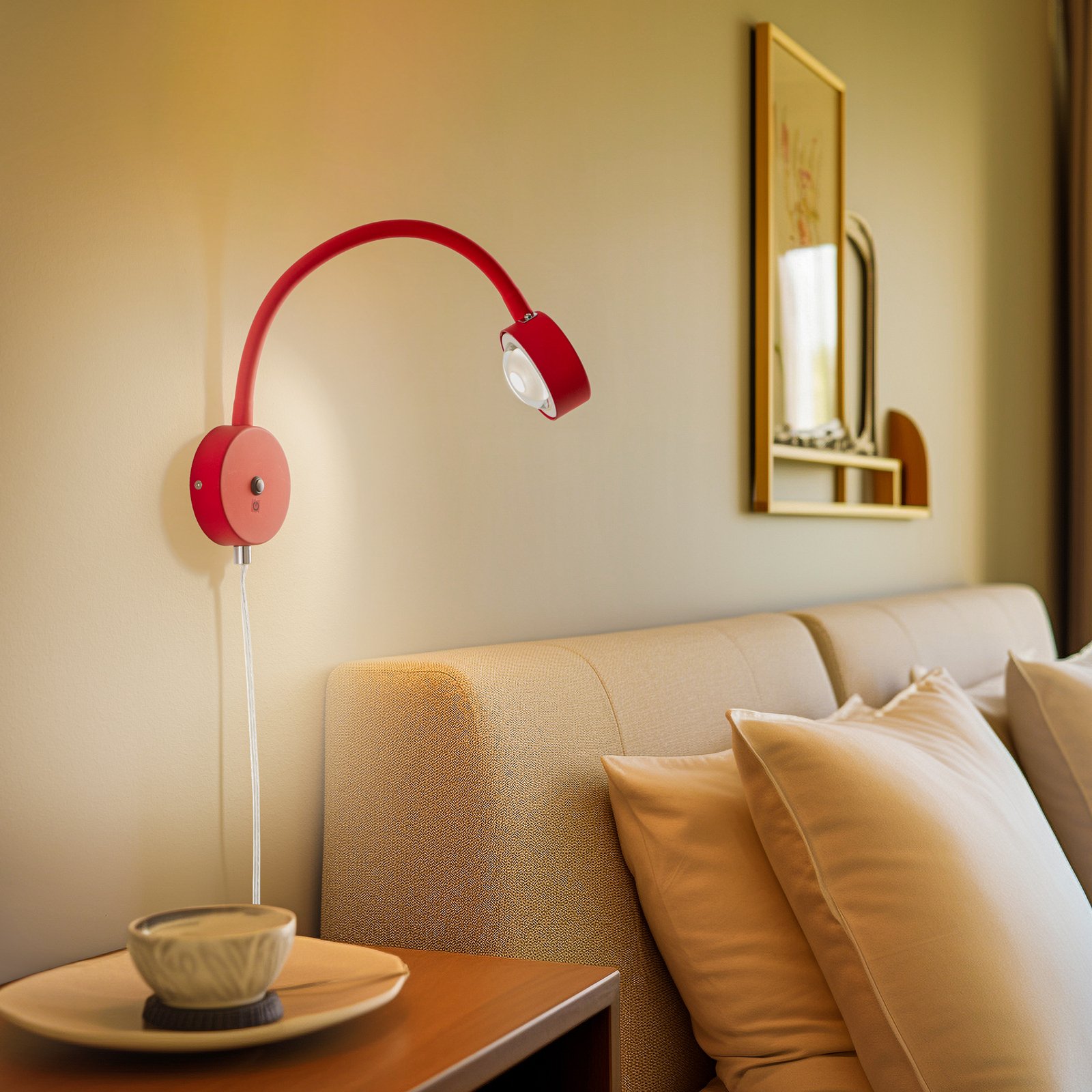 Стенна лампа Lindby Jyla, червено/бяло, леща, 3000К, GX53, гъвкаво рамо